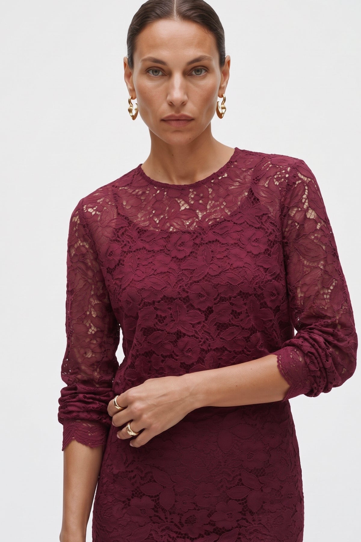 Blusa Girocollo In Pizzo