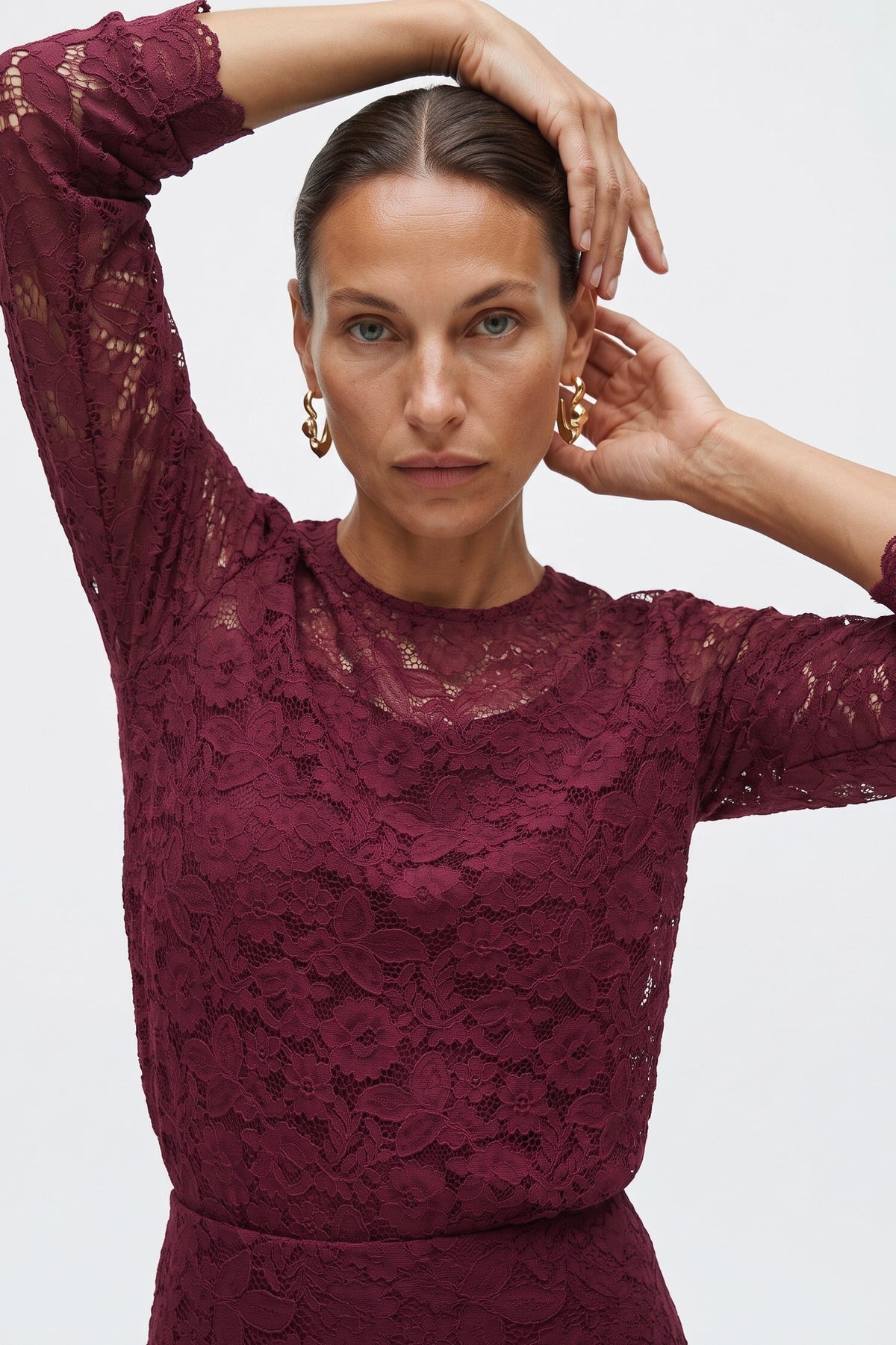Blusa Girocollo In Pizzo