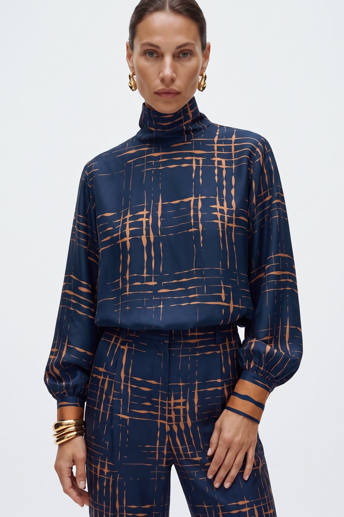 Blusa Collo Alto In Twill Stampato