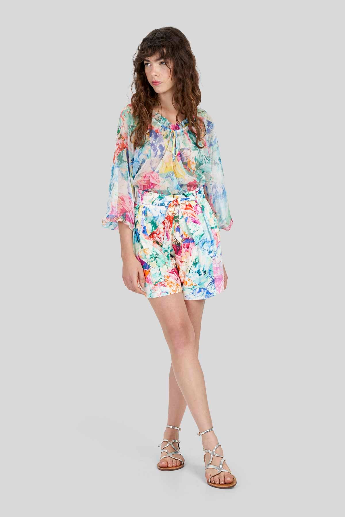 Blusa in Crepe a Fantasia
