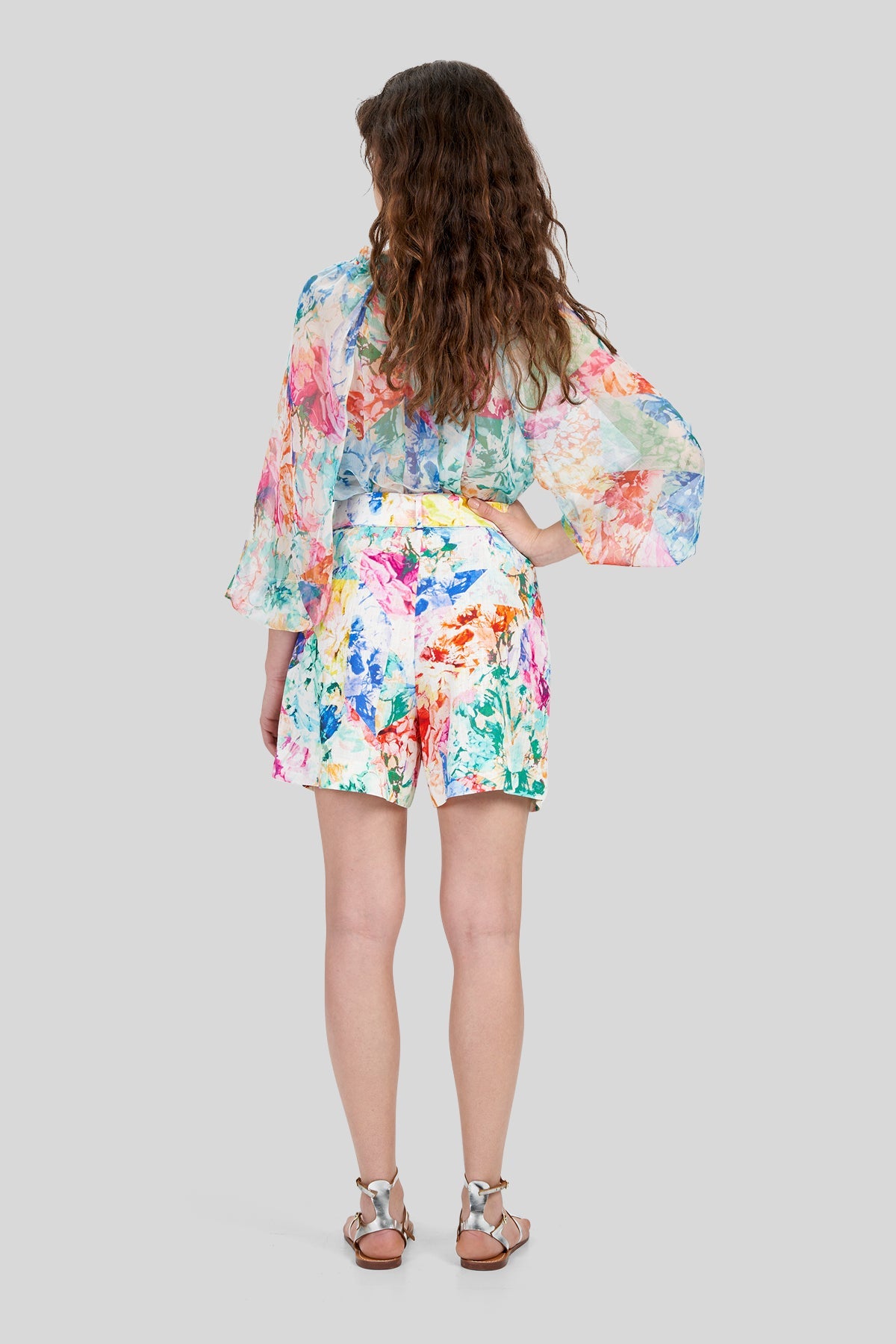 Shorts in lino-viscosa a fantasia