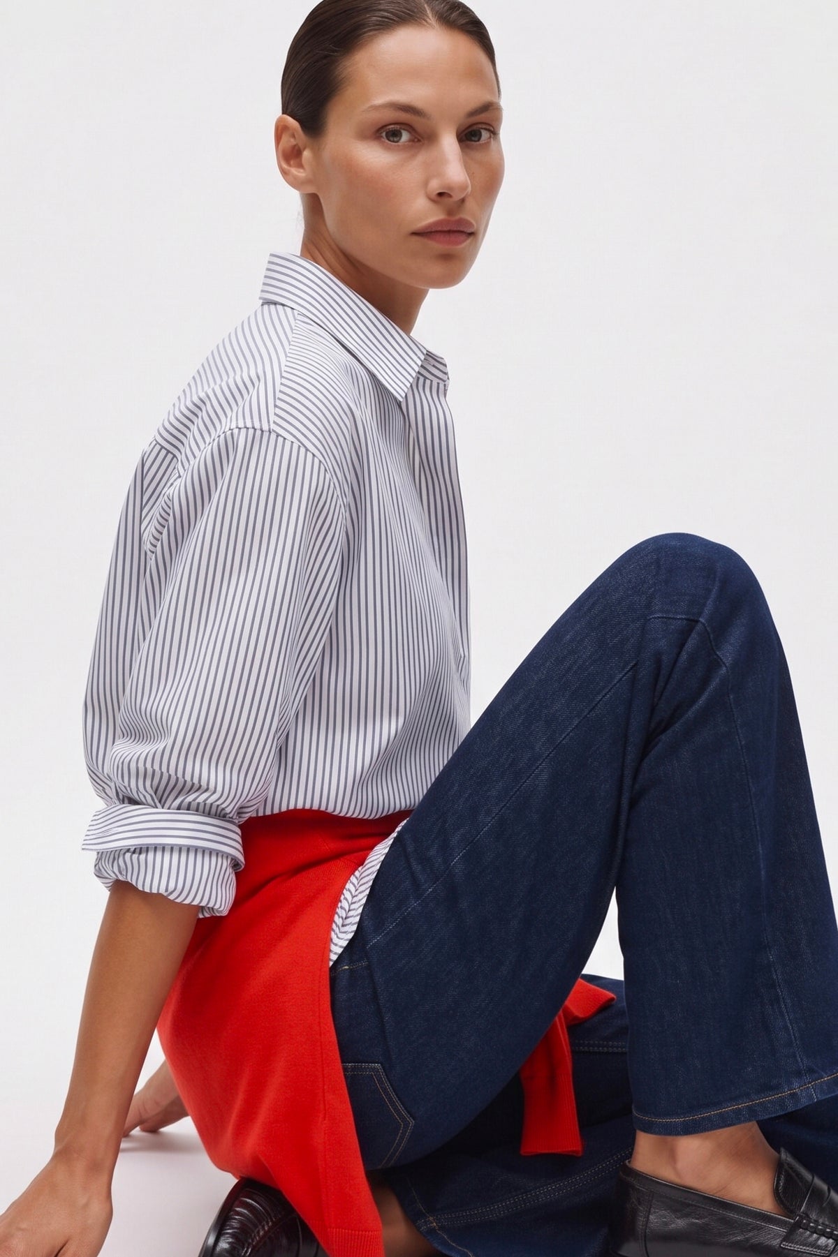 Camicia Classica Dritta in Cotone Con Taschino A Righe