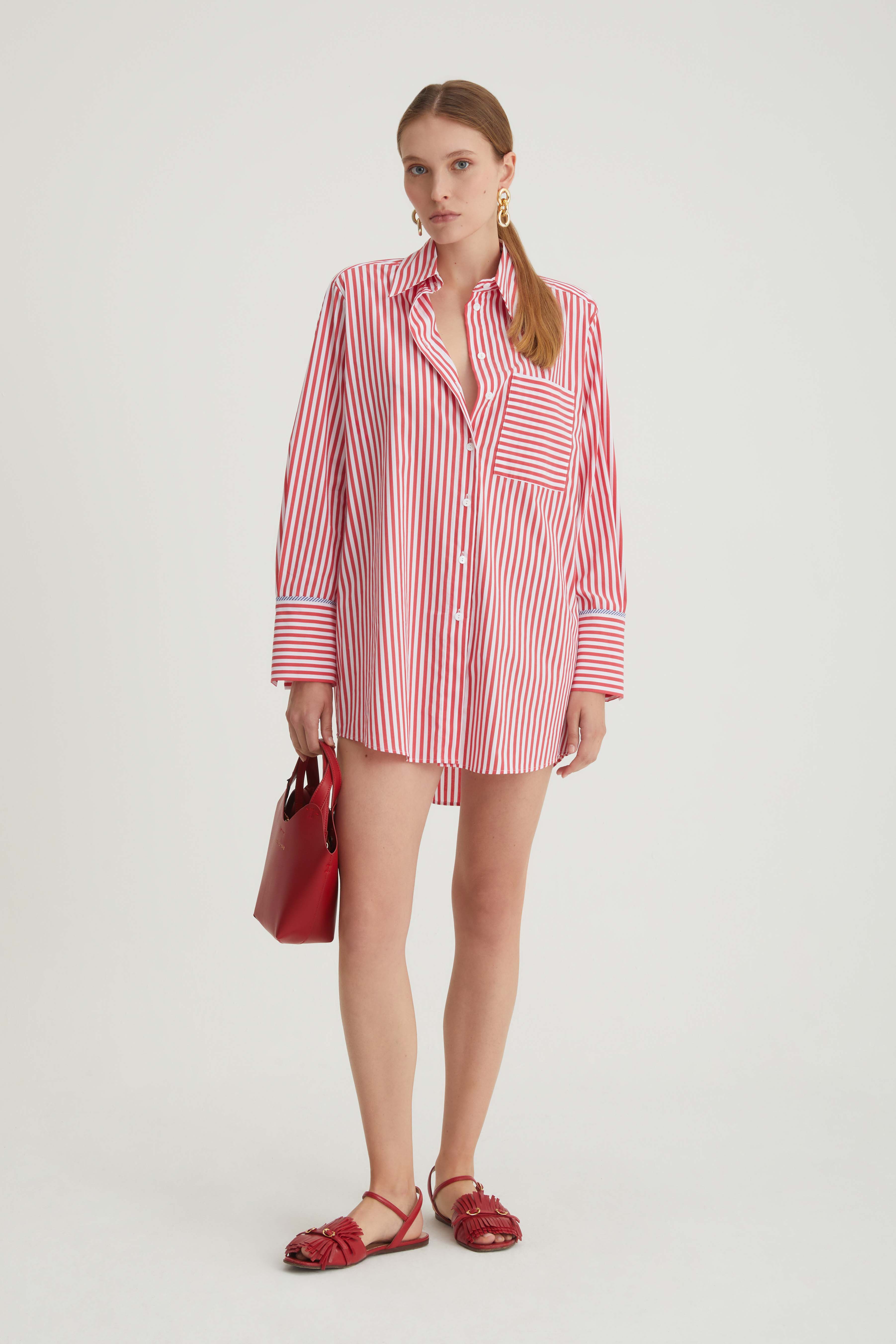 Camicia a righe in popeline stretch