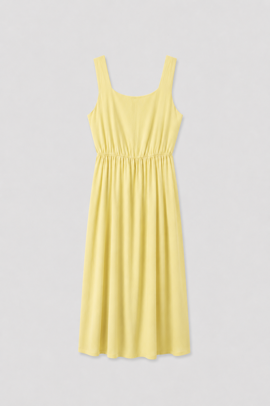 Abito Donna Midi in Misto Lino con Scollo Quadrato
