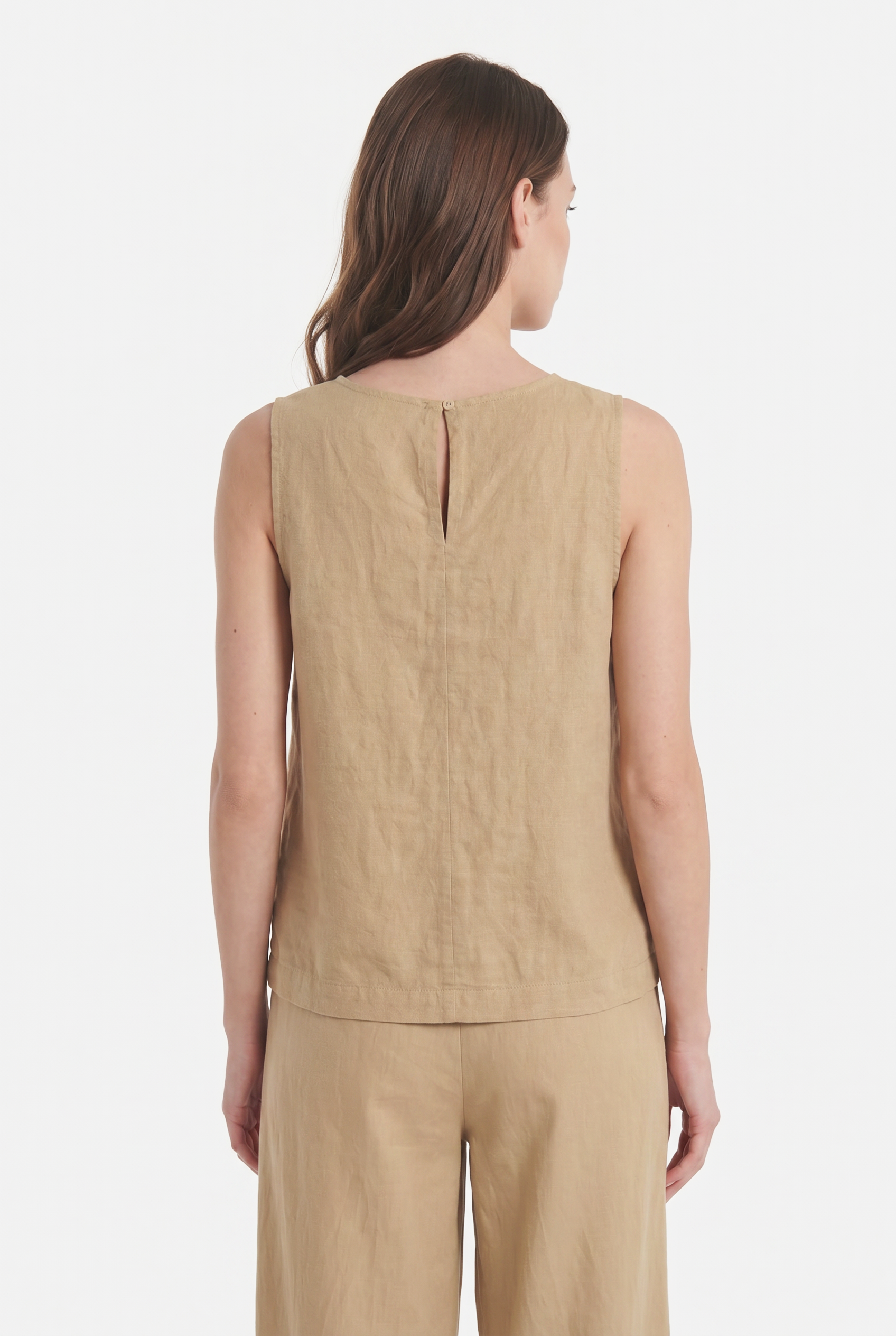 Top Smanicato in Misto Lino con Girocollo