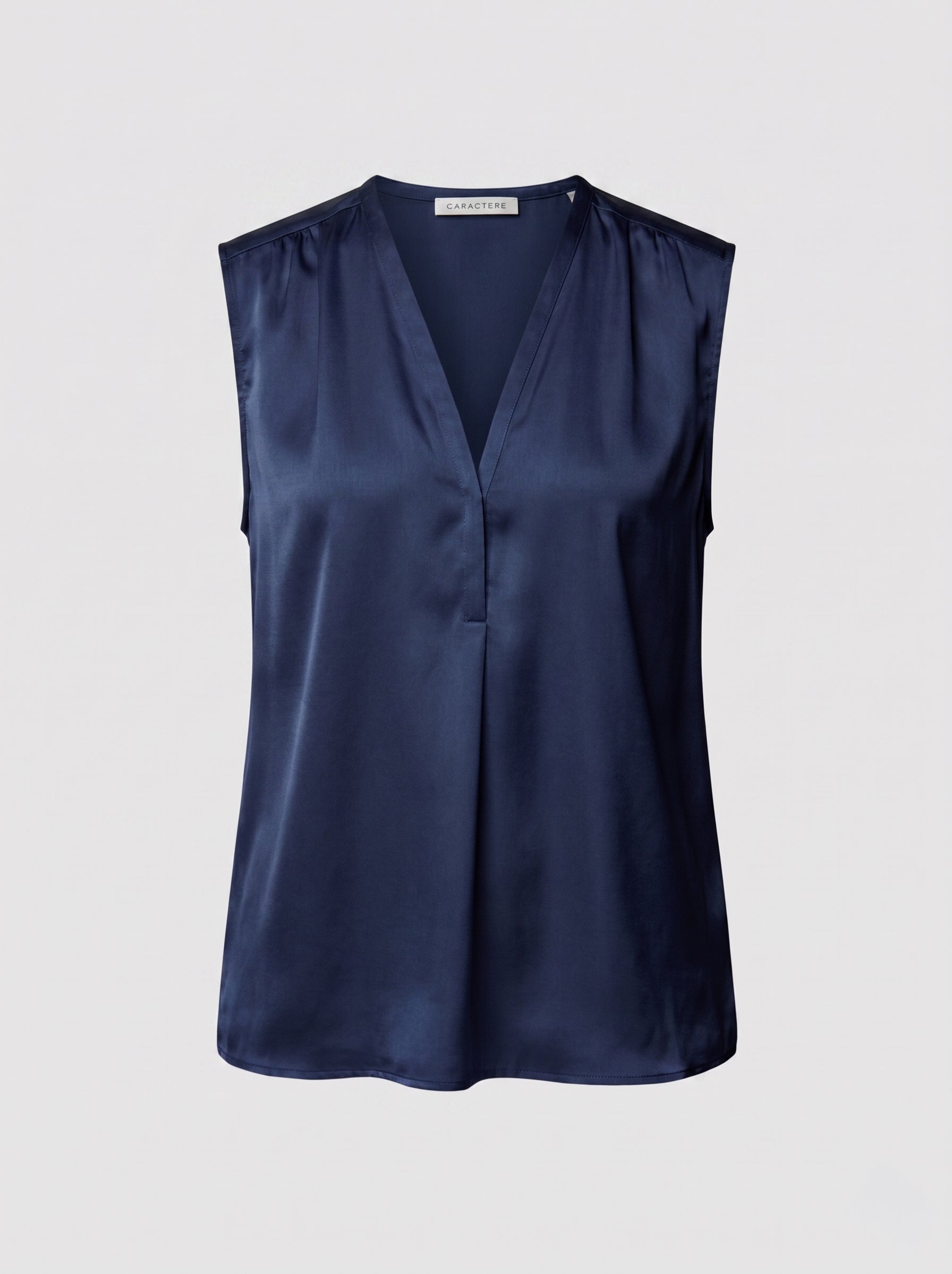 Blusa smanicata in viscosa fluida con scollo a V