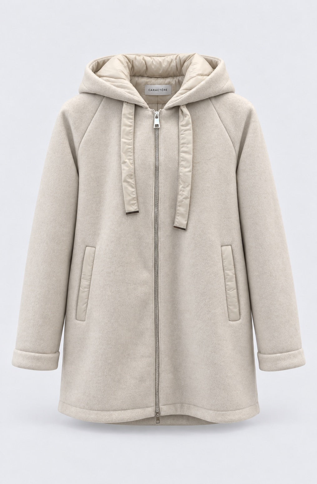 Giaccone in panno con cappuccio e zip