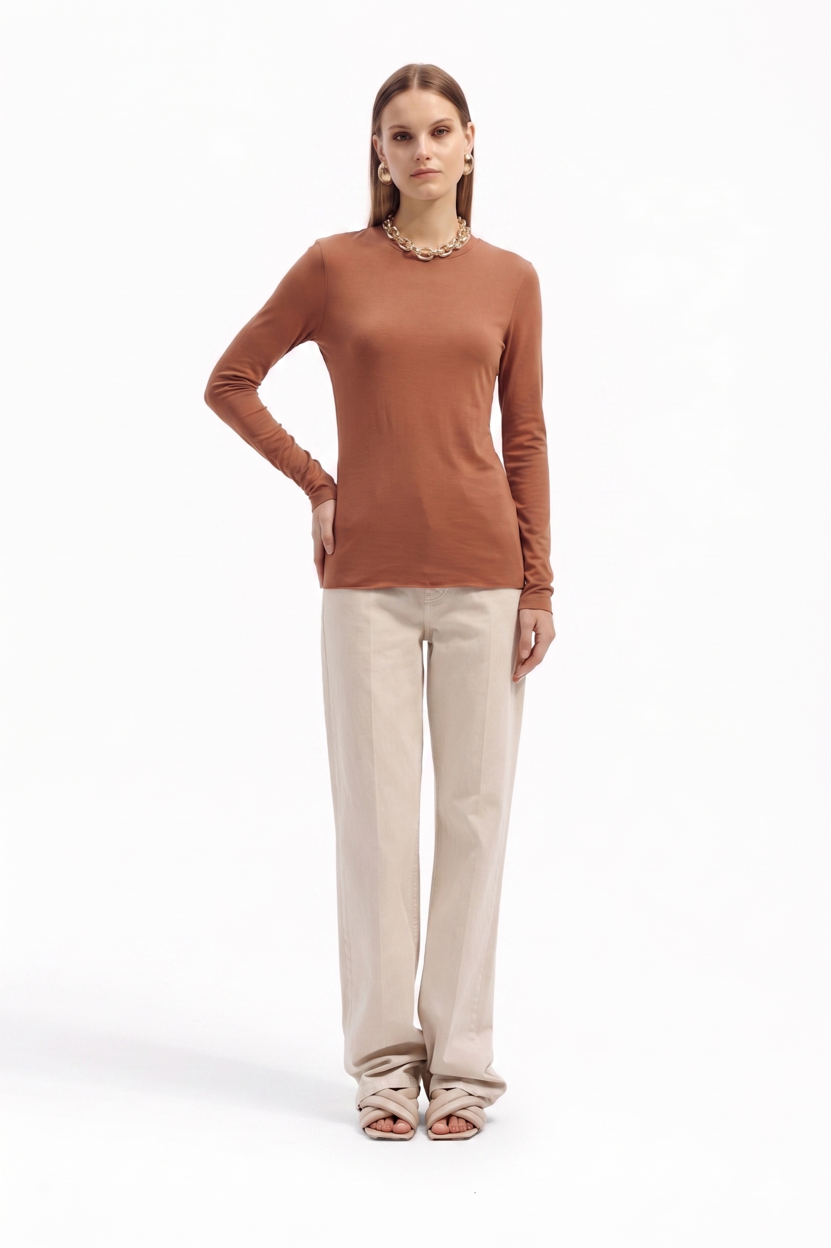T-shirt a manica lunga con scollo rotondo