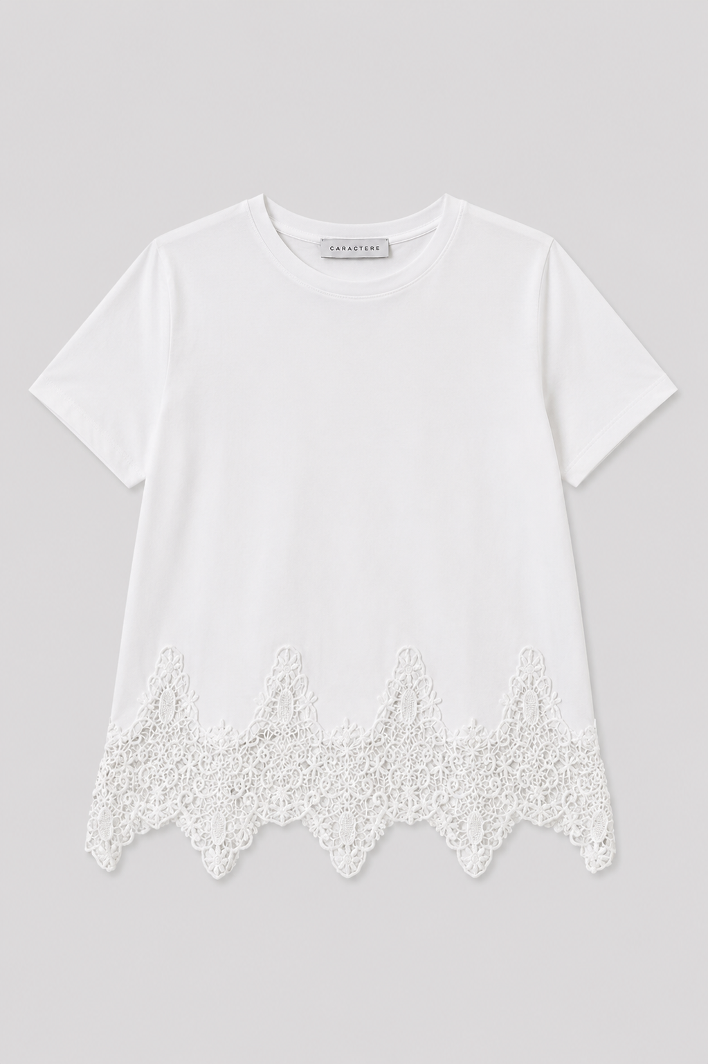 T-shirt girocollo in Jersey di Cotone con Pizzo