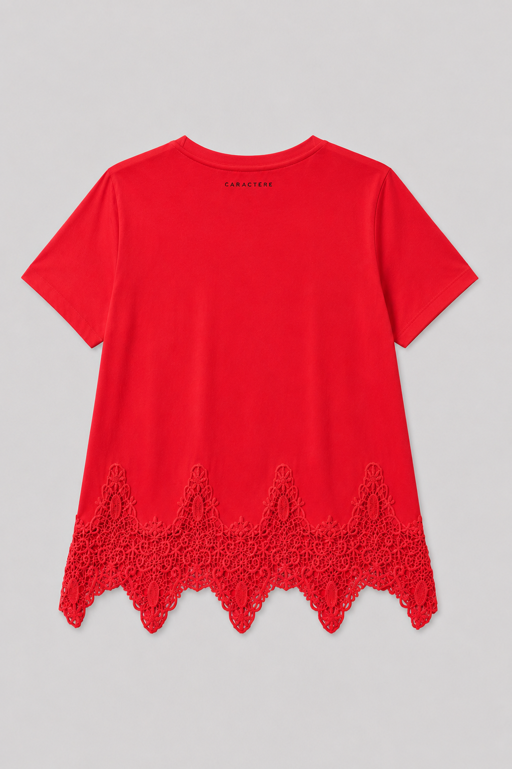 T-shirt girocollo in Jersey di Cotone con Pizzo