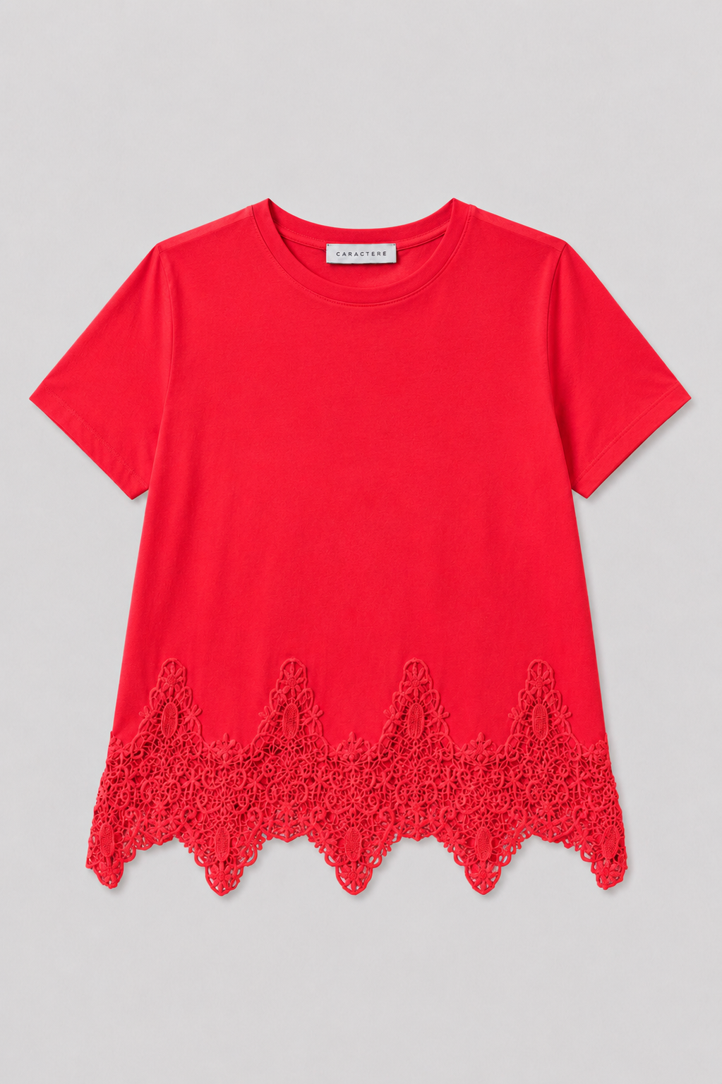 T-shirt girocollo in Jersey di Cotone con Pizzo