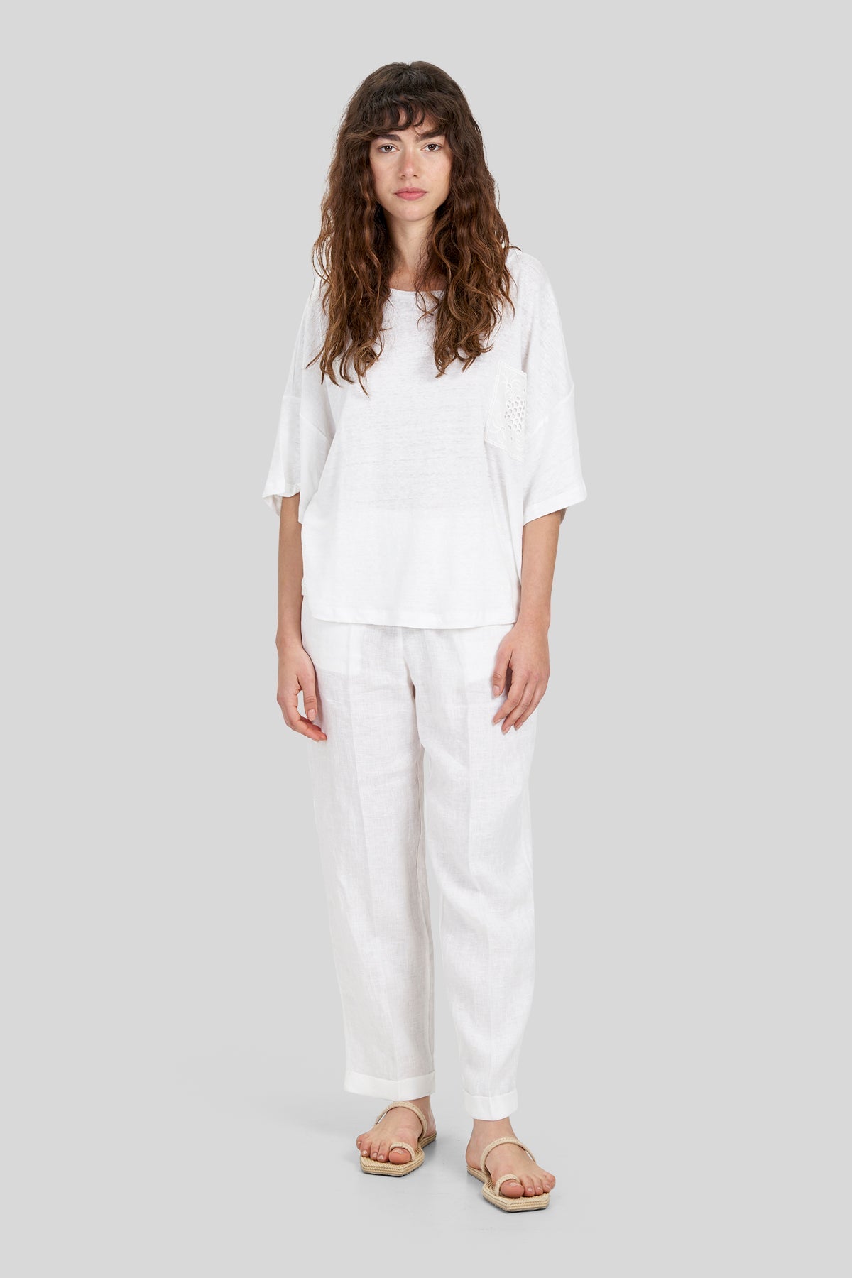 Pantaloni in lino con vita elastica