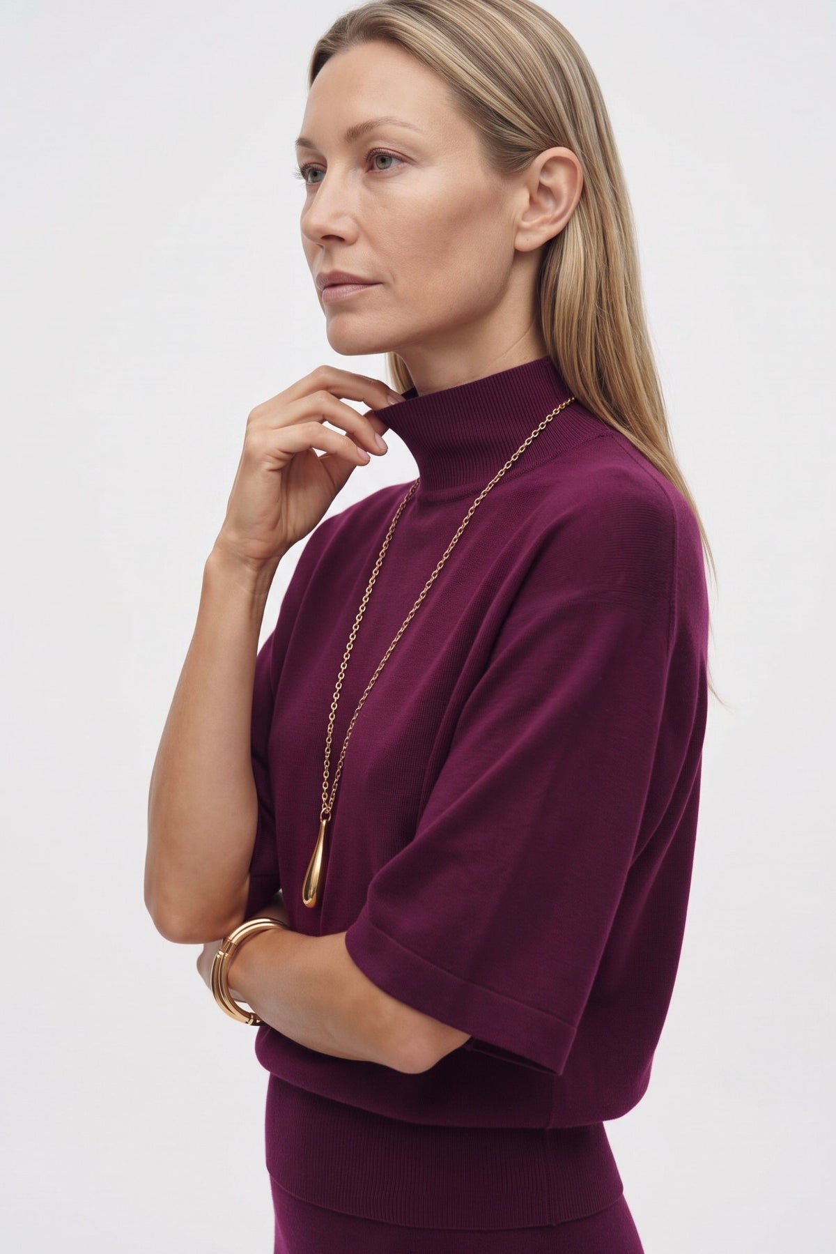 Blusa Collo Alto In Lana E Seta