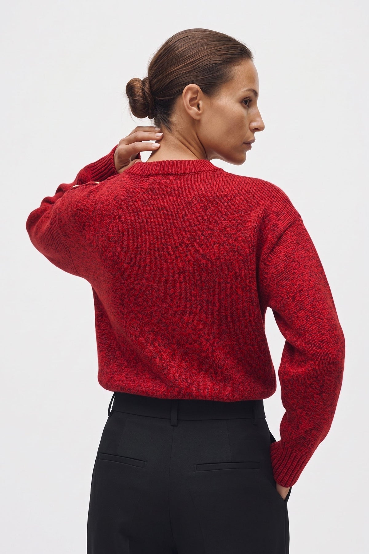 Maglia Girocollo Con Dettaglio Bottone in misto lana