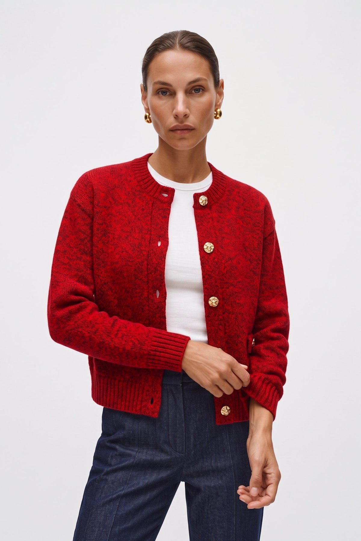 Cardigan Girocollo In Lana Cachemere Mouline'