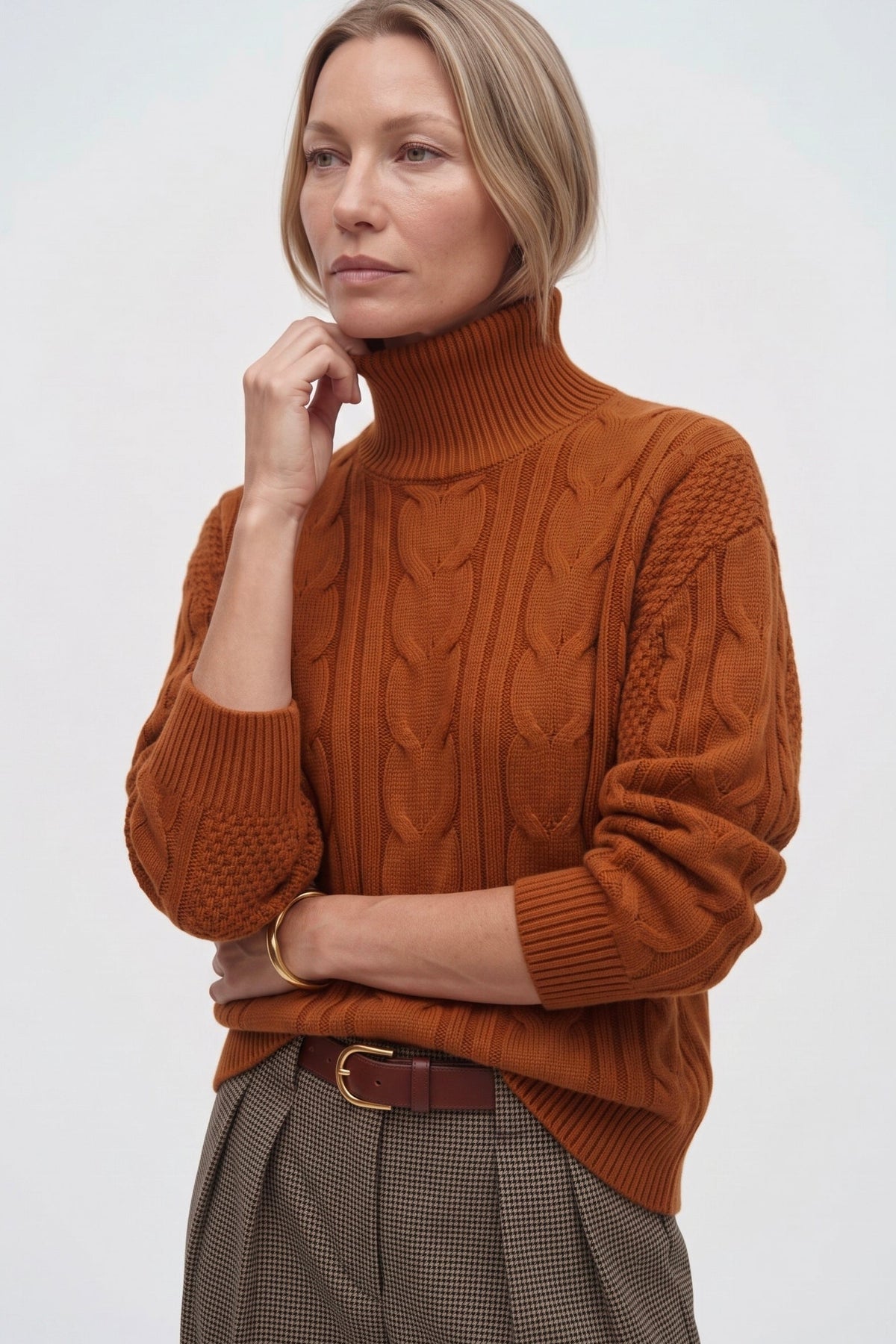 Maglione con collo alto In Lana Cachmere a Trecce
