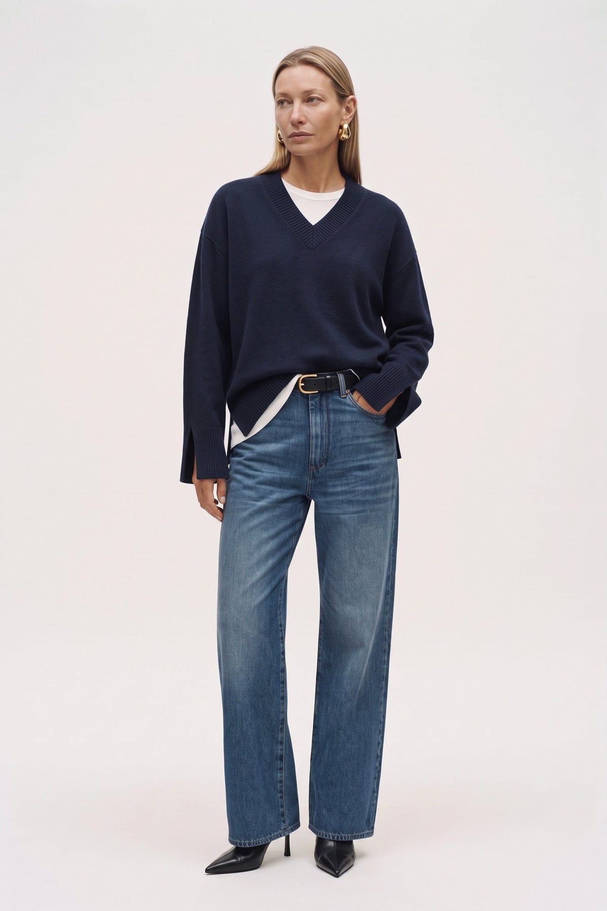 Maglia Scollo A V Over Con Spacchi in misto lana