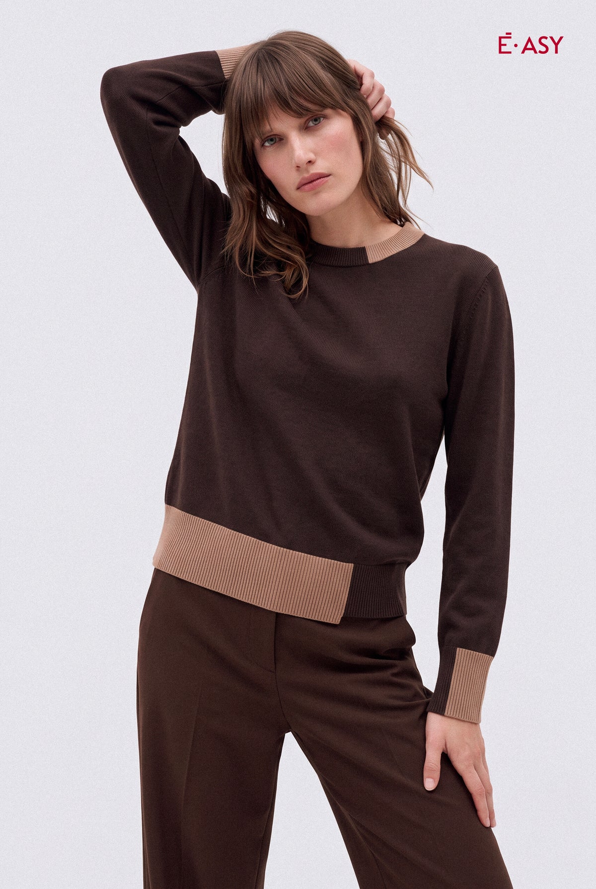 Maglione Girocollo Bicolore Asimmetrico
