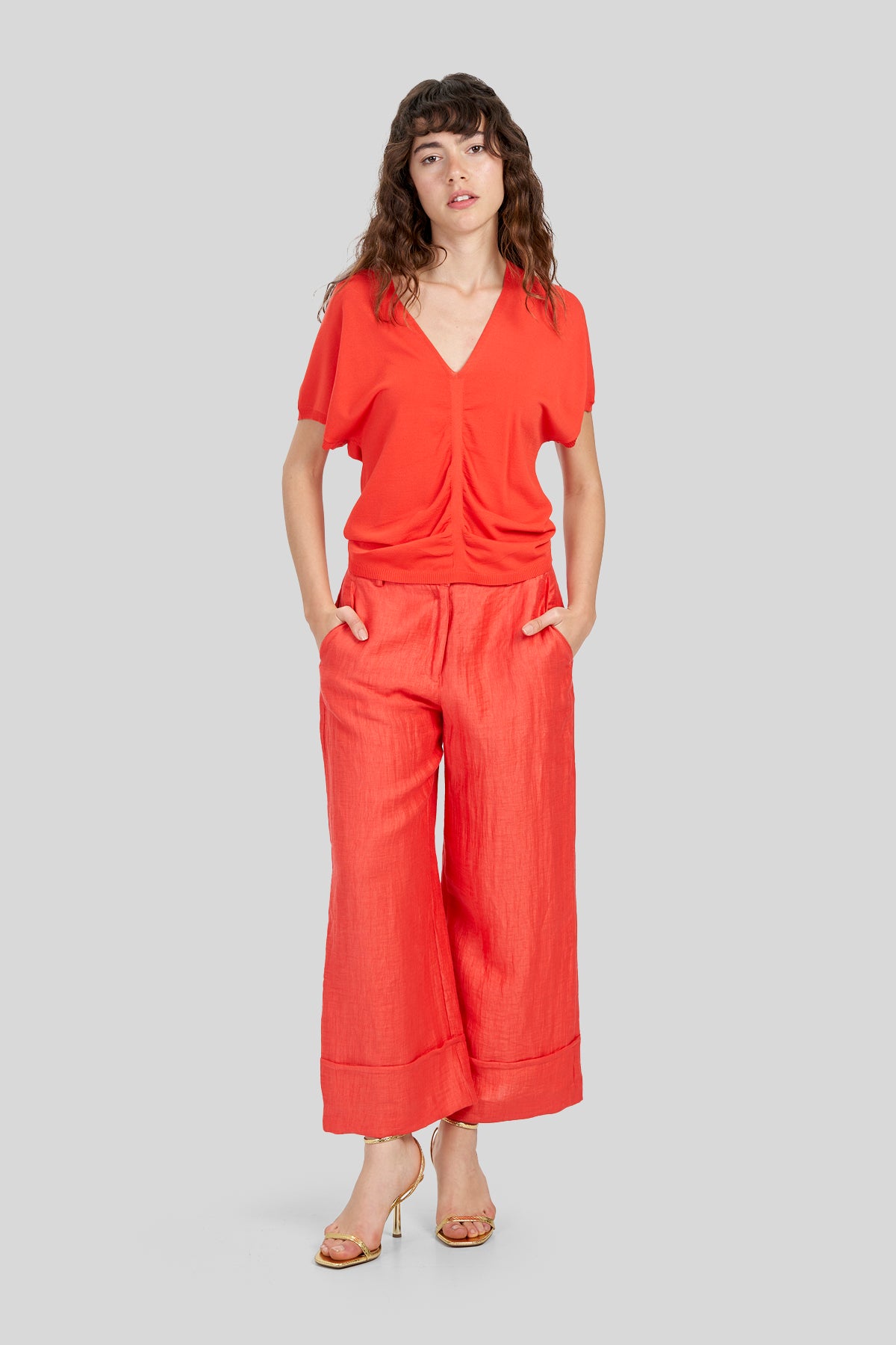 Pantaloni in misto lino effetto stropicciato