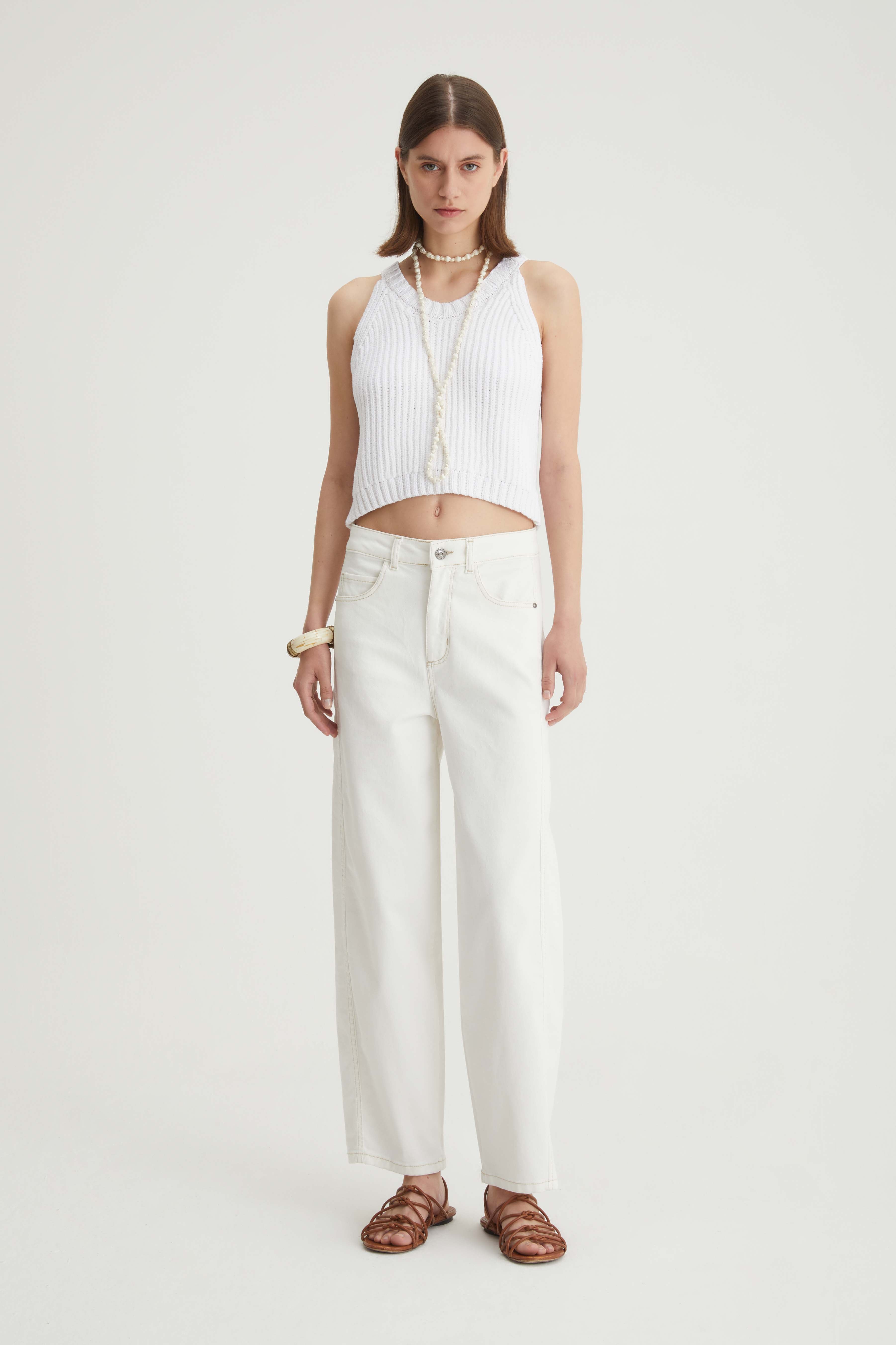 Jeans barrel leg in denim di cotone