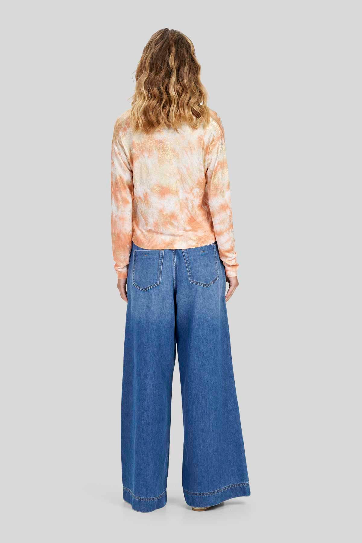 Cardigan dritto con stampa astratta e lamina gold
