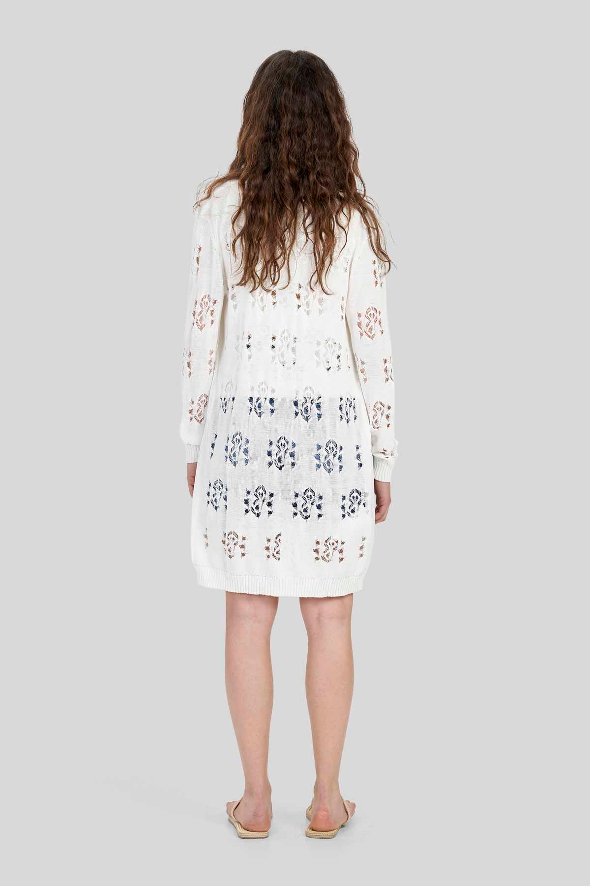 Cardigan lungo in misto cotone con dettagli traforati