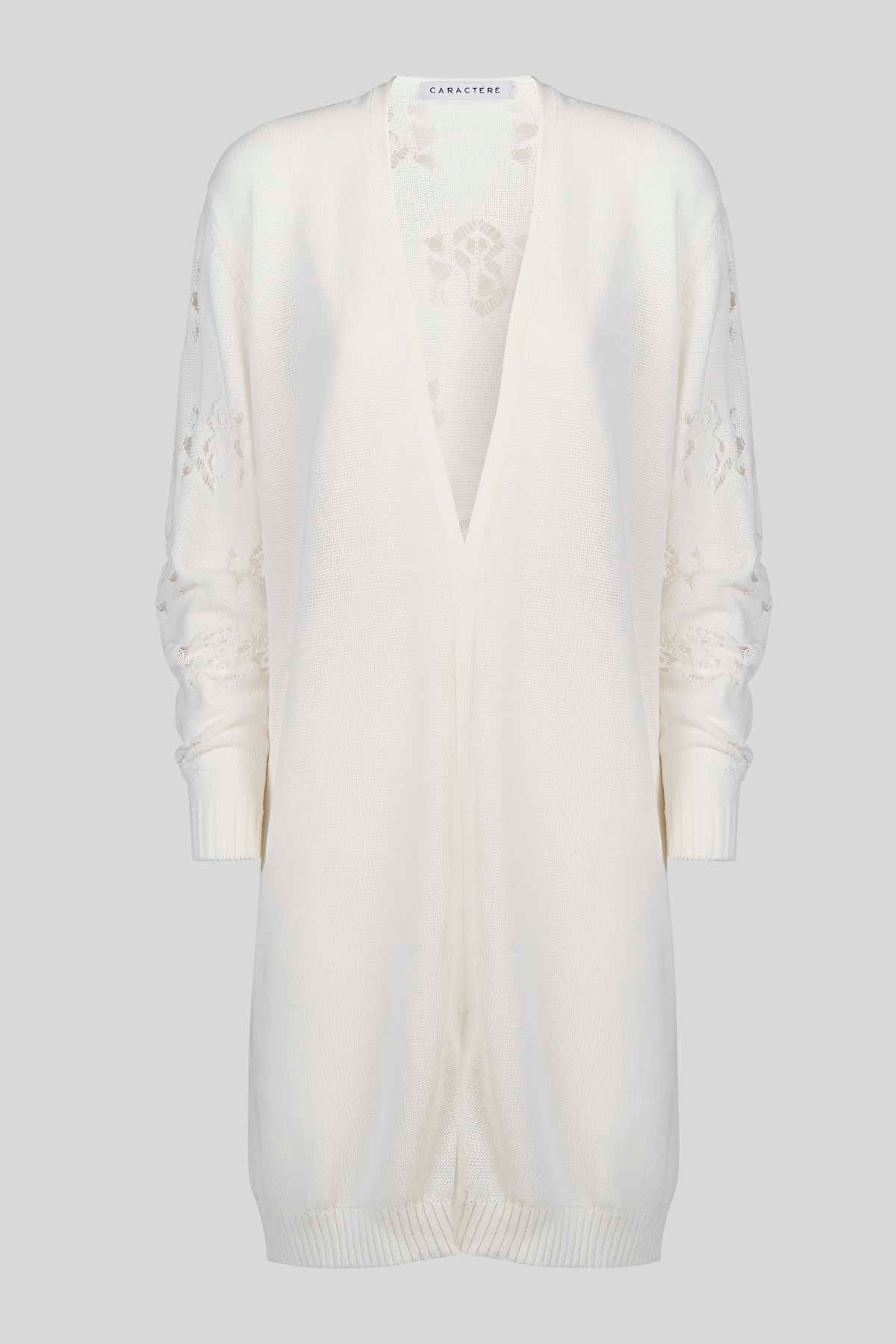 Cardigan lungo in misto cotone con dettagli traforati