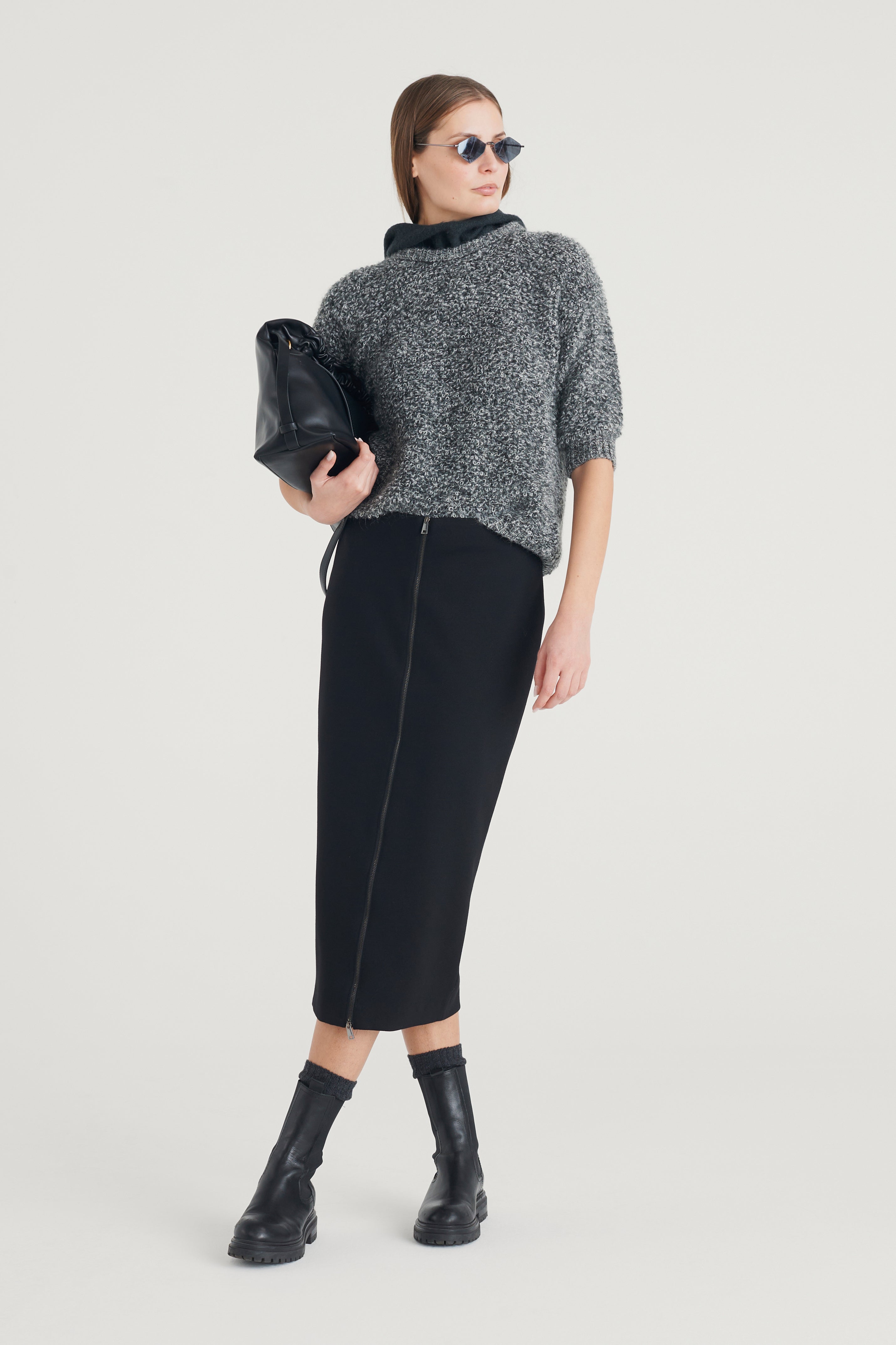 Maglione bouclè a mezza manica