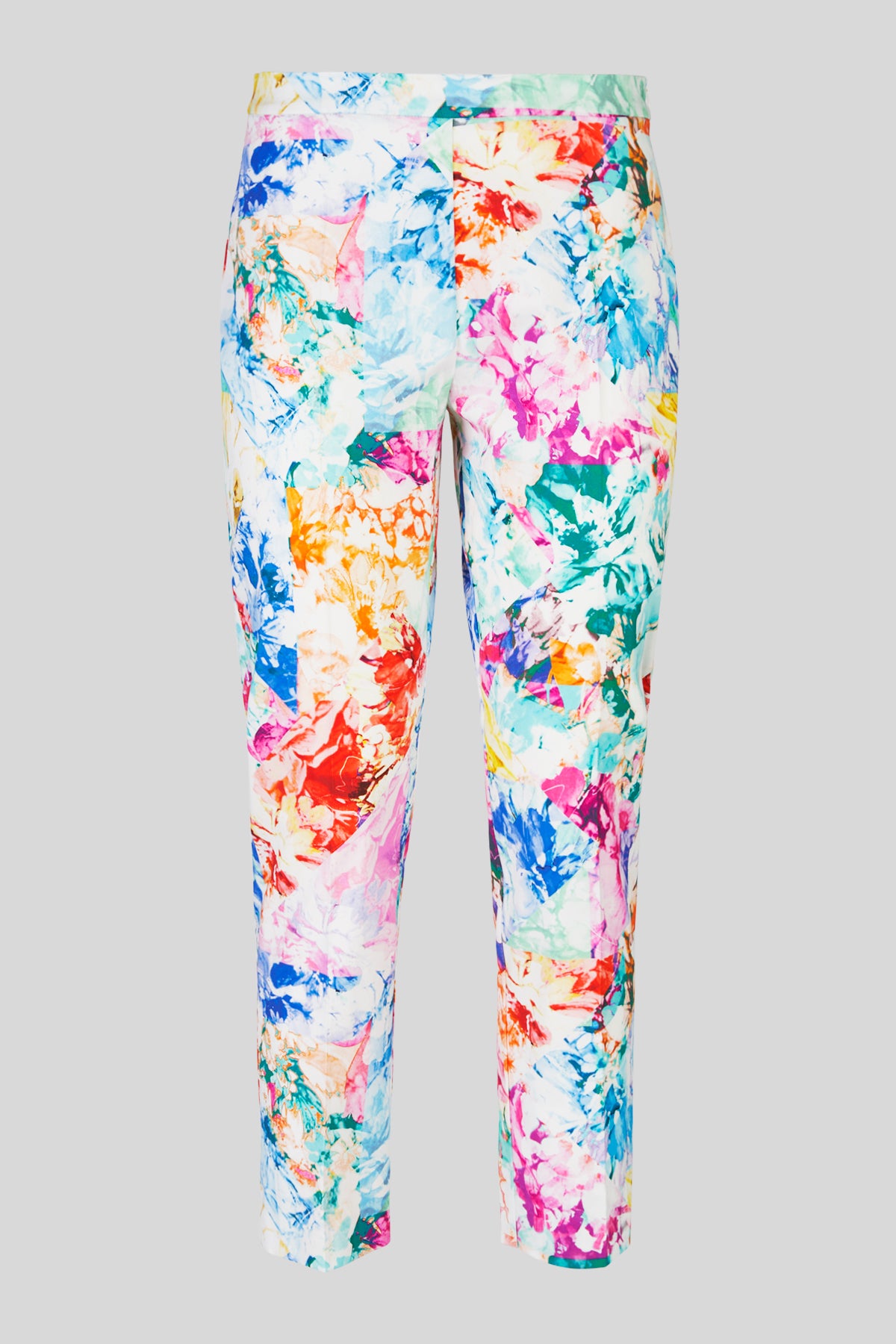 Pantaloni in gabardina stretch a fantasia