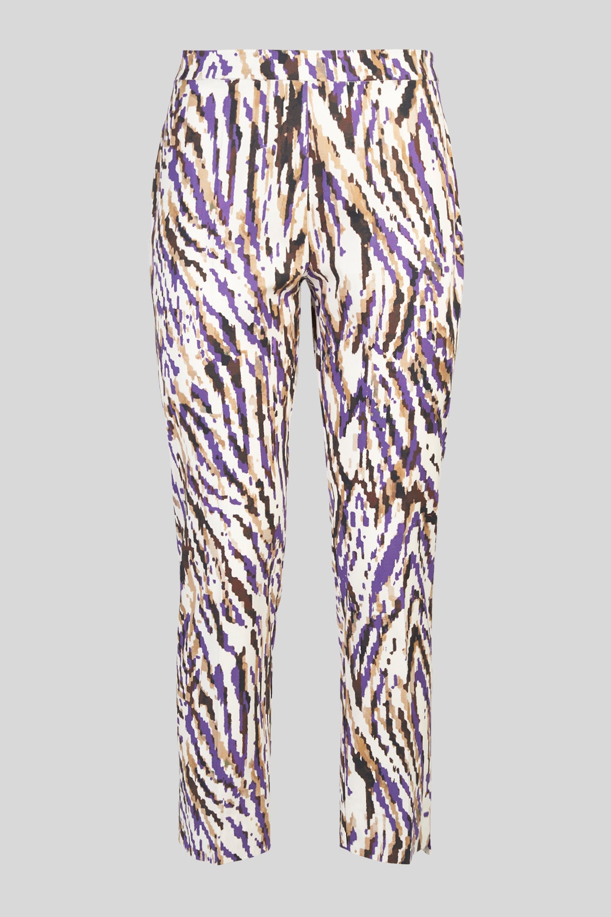 Pantaloni in gabardina stretch a fantasia