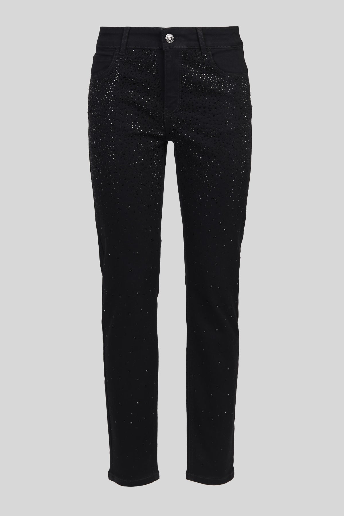 Jeans di cotone stretch con decoro di strass
