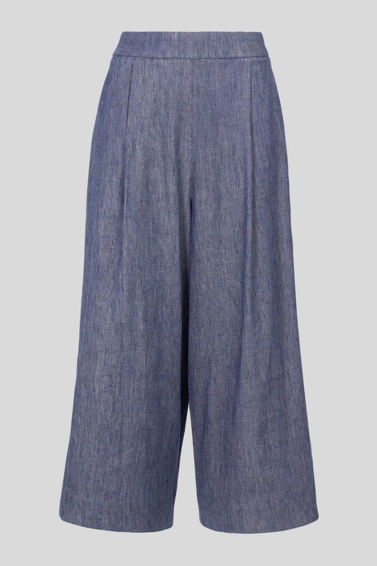 Pantaloni cropped in lino/viscosa stretch