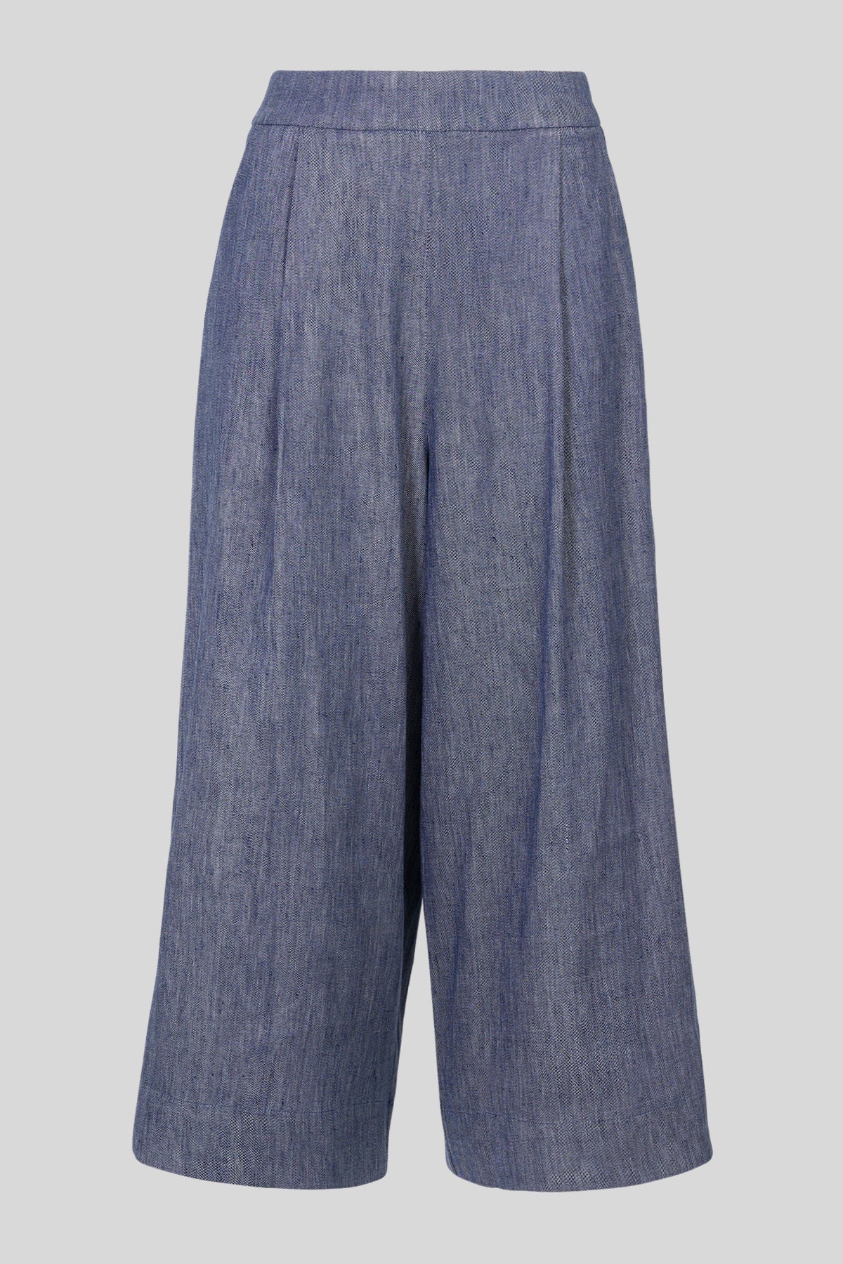 Pantaloni cropped in lino/viscosa stretch