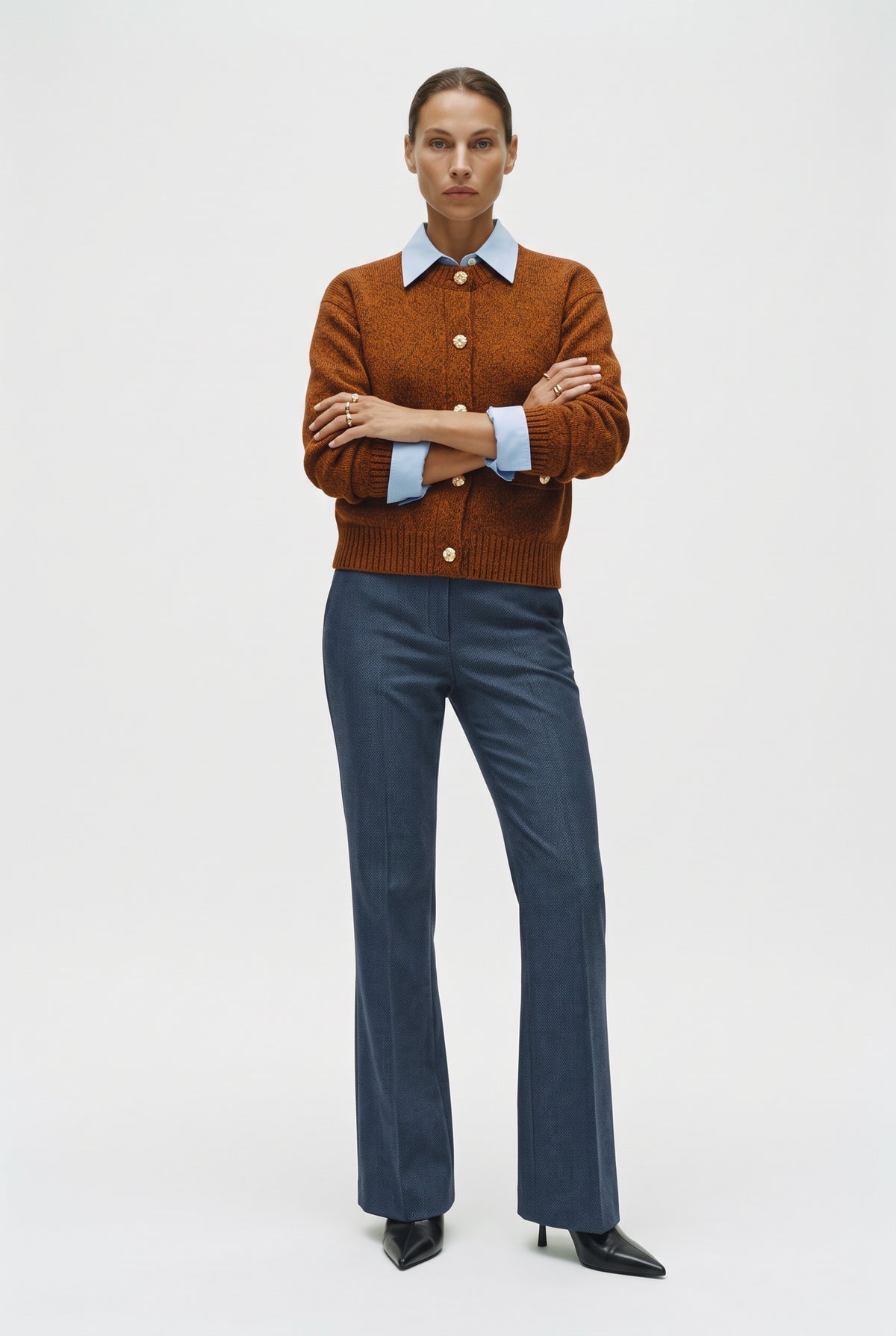 Pantalone Flare in Tela Stretch Effetto Denim