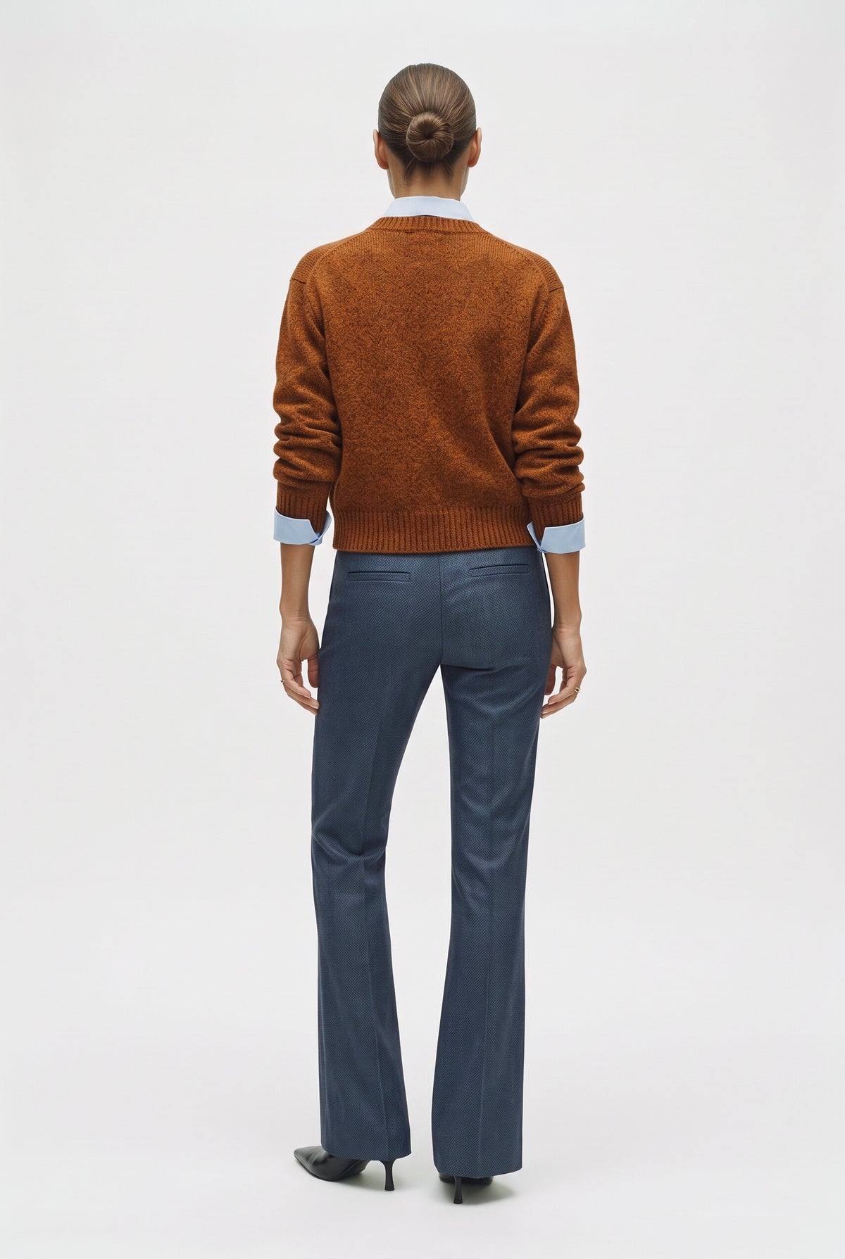 Pantalone Flare in Tela Stretch Effetto Denim