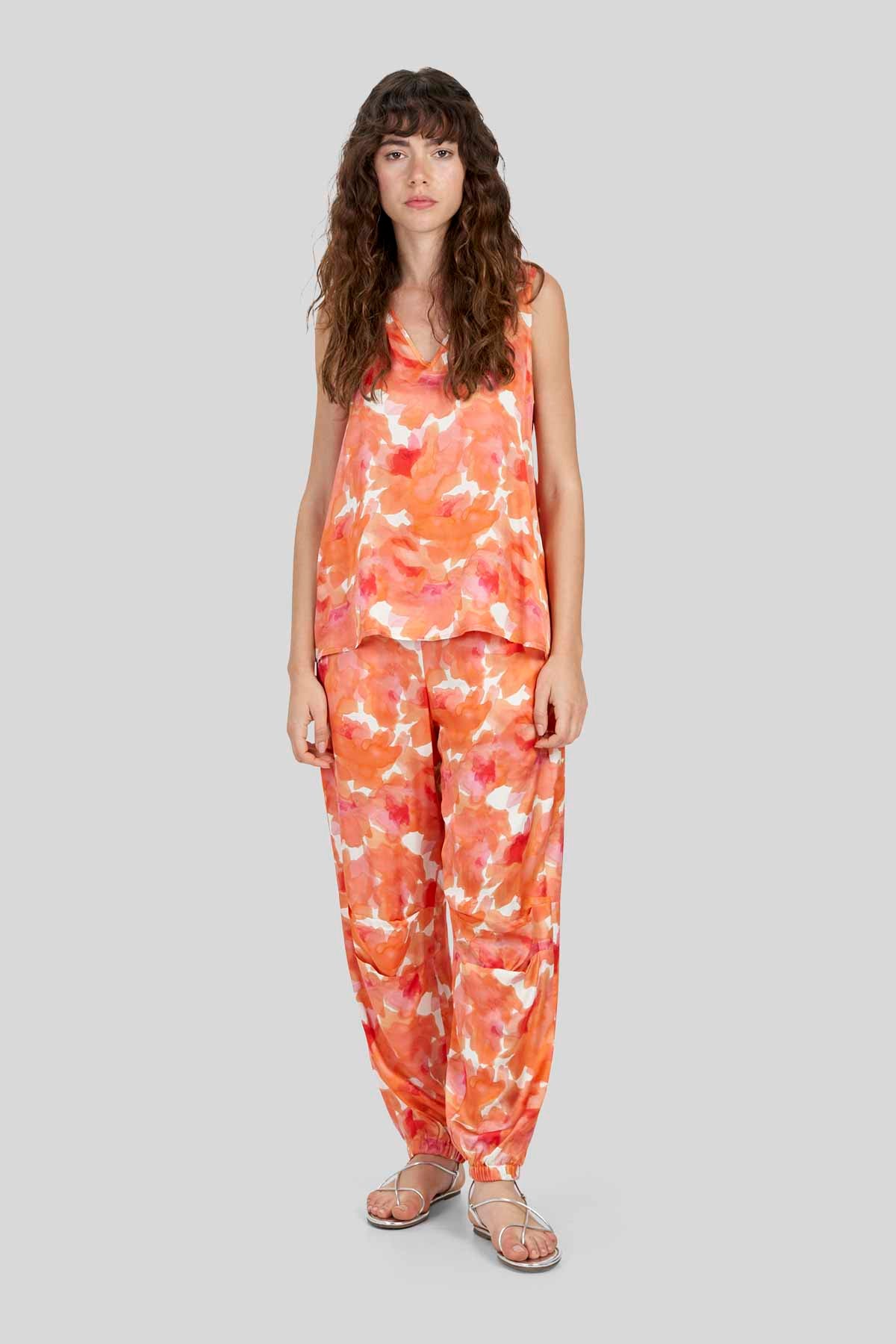 Pantaloni jogging in raso a fantasia