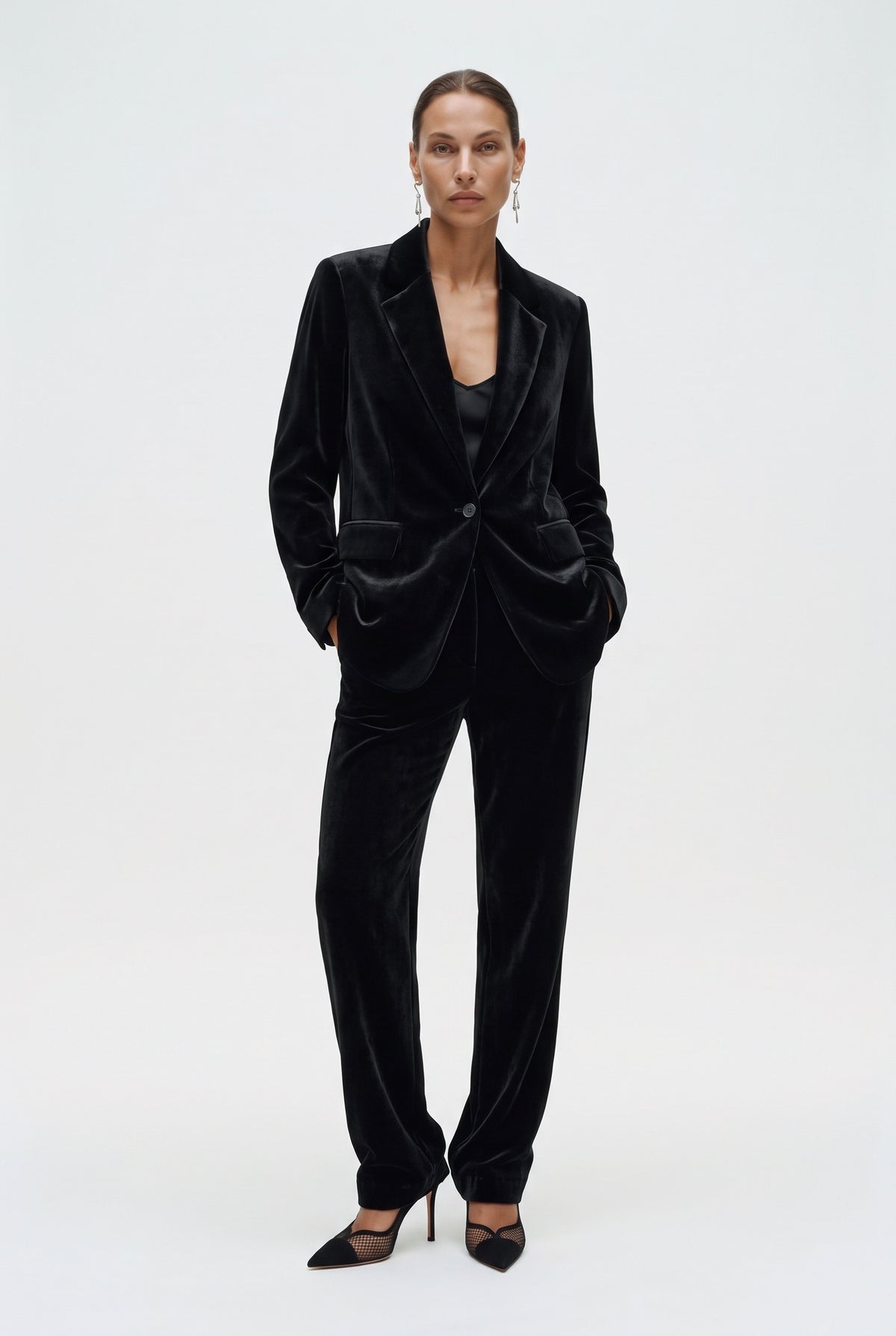 Tailleur in velluto giacca monopetto e pantalone fluido - Caractère