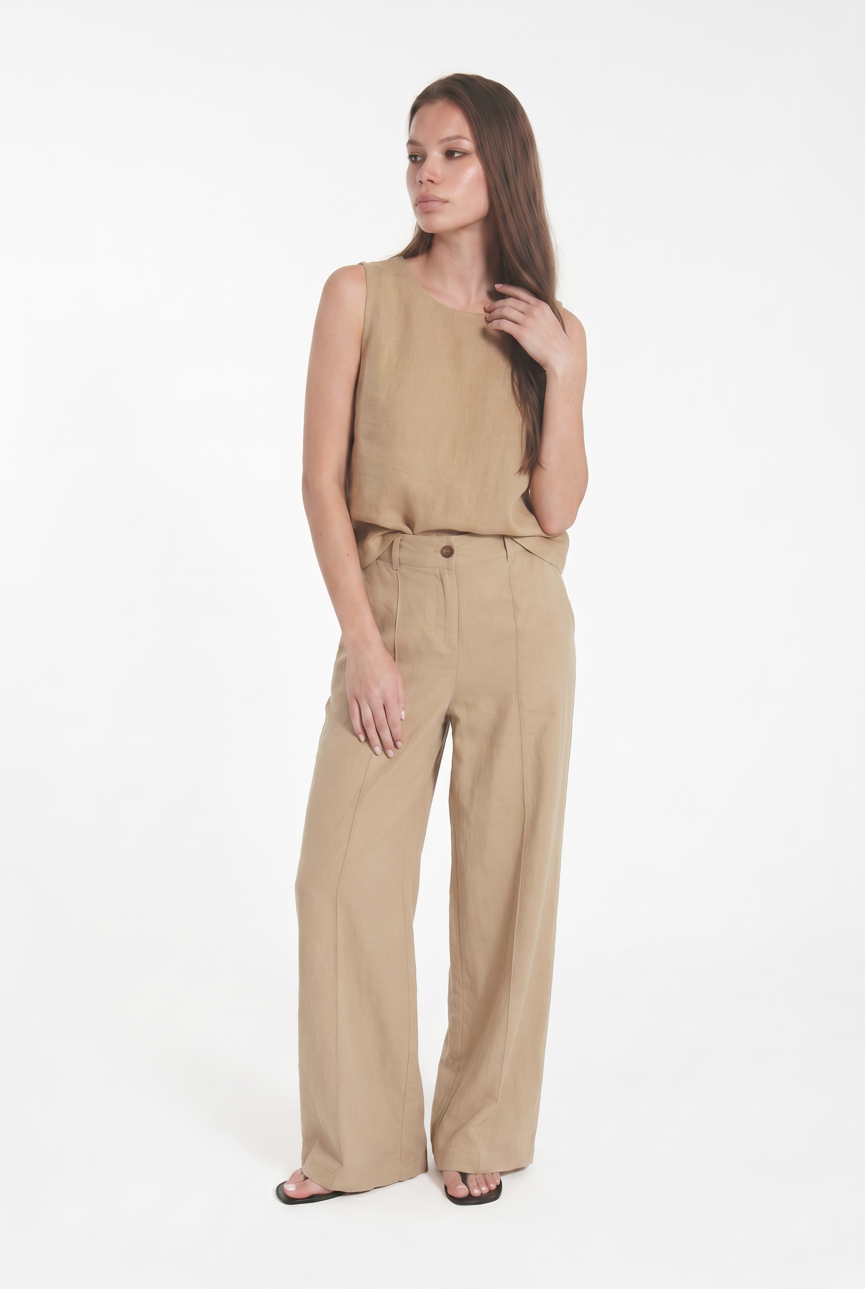 Pantalone Palazzo in Misto Lino con Vita Elasticizzata