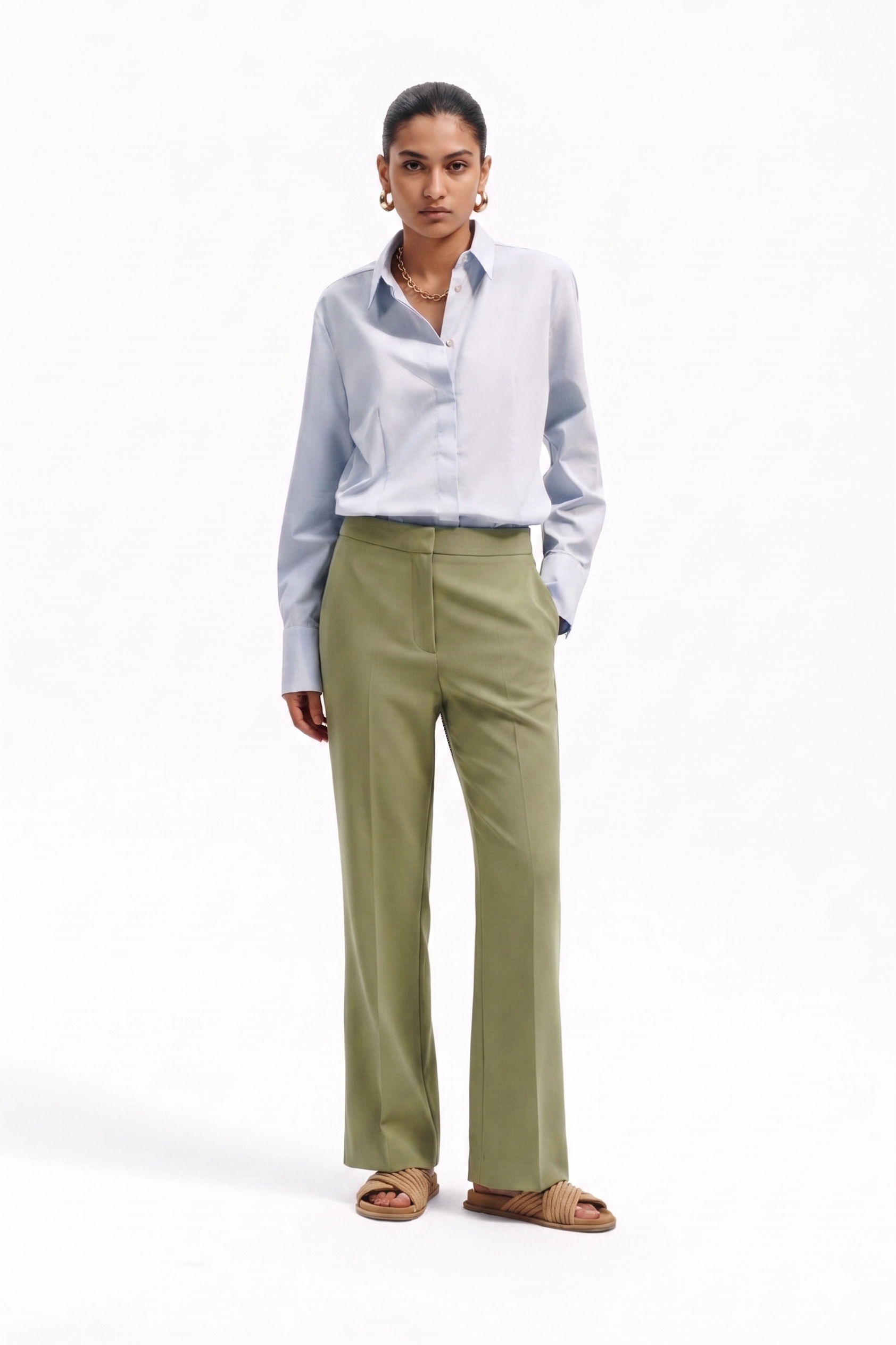 Pantalone a trombetta in cotone stretch