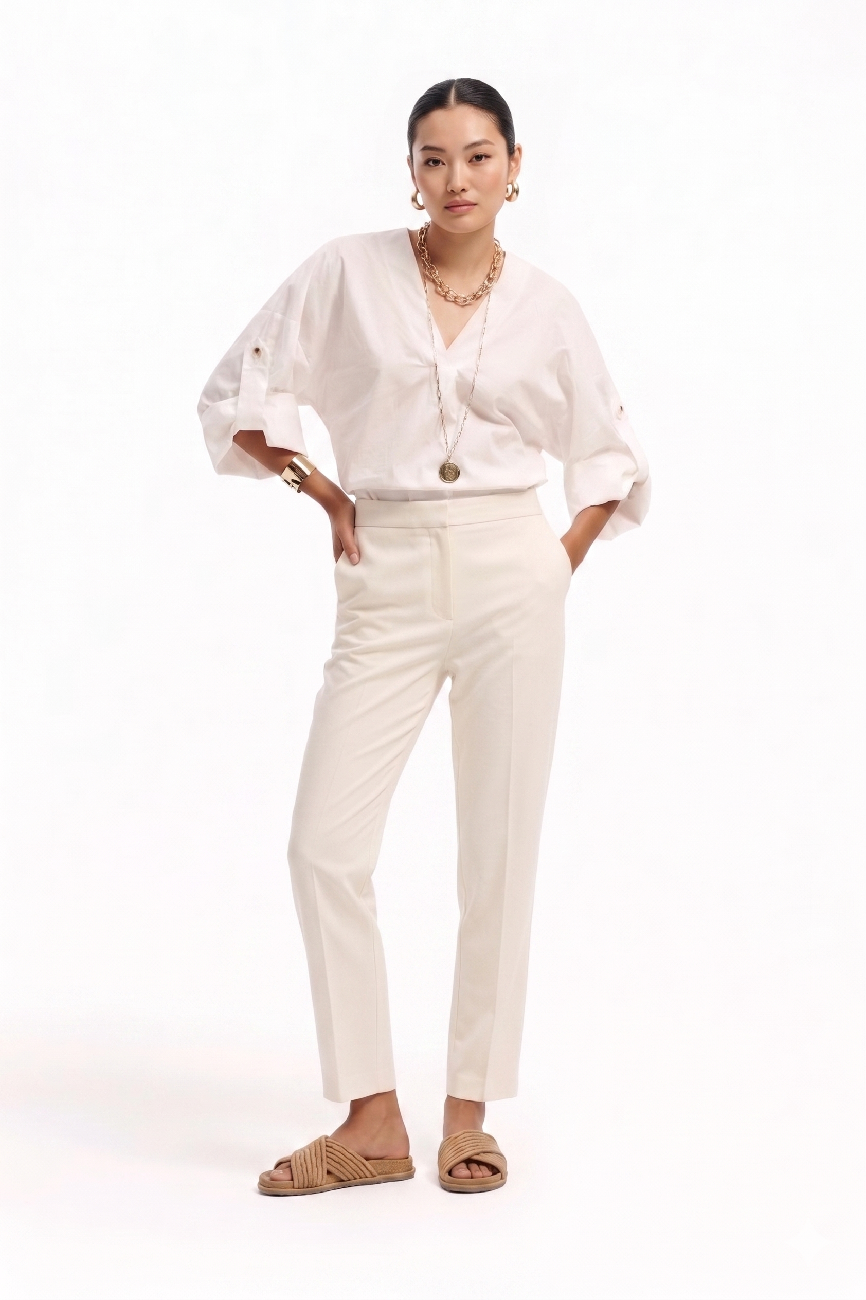 Pantalone completo a sigaretta in cotone stretch