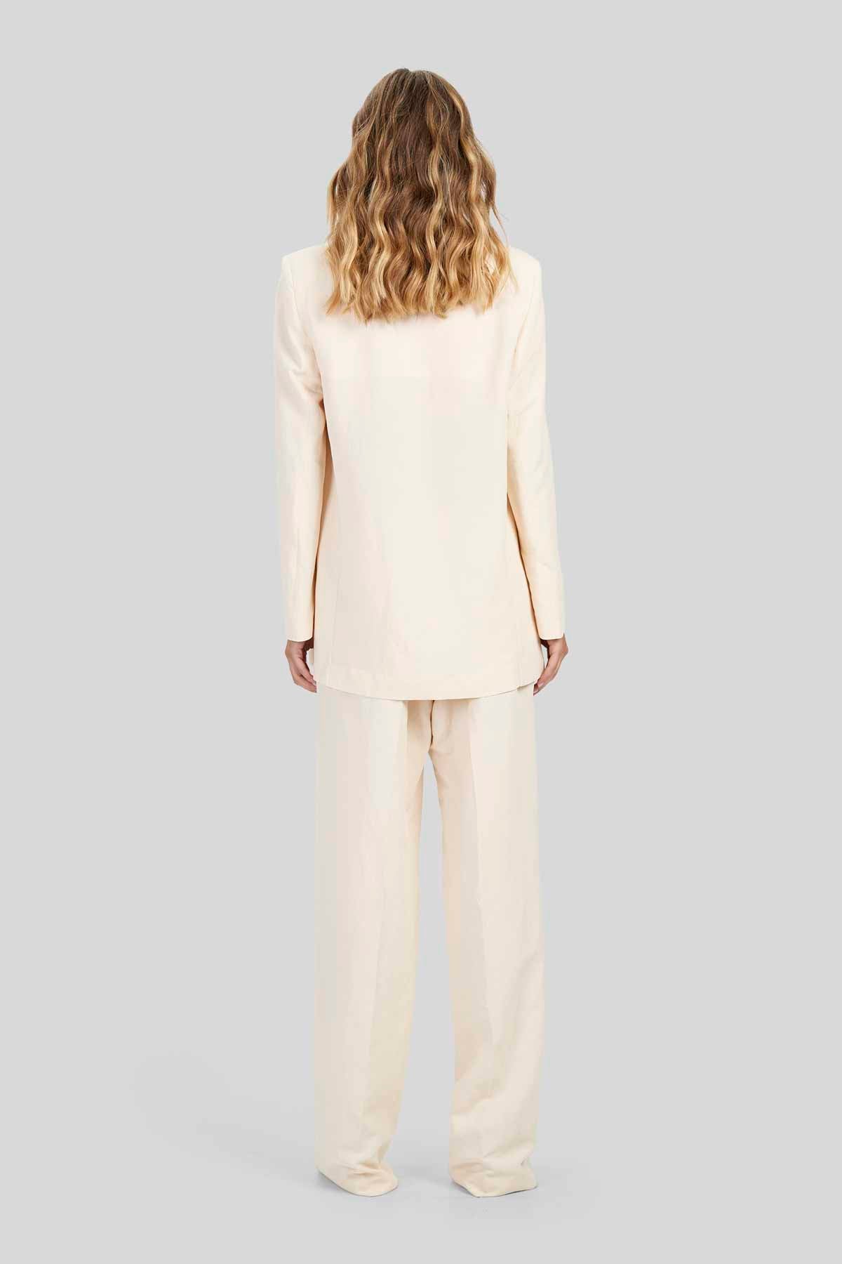 Blazer monopetto oversize in viscosa-lino