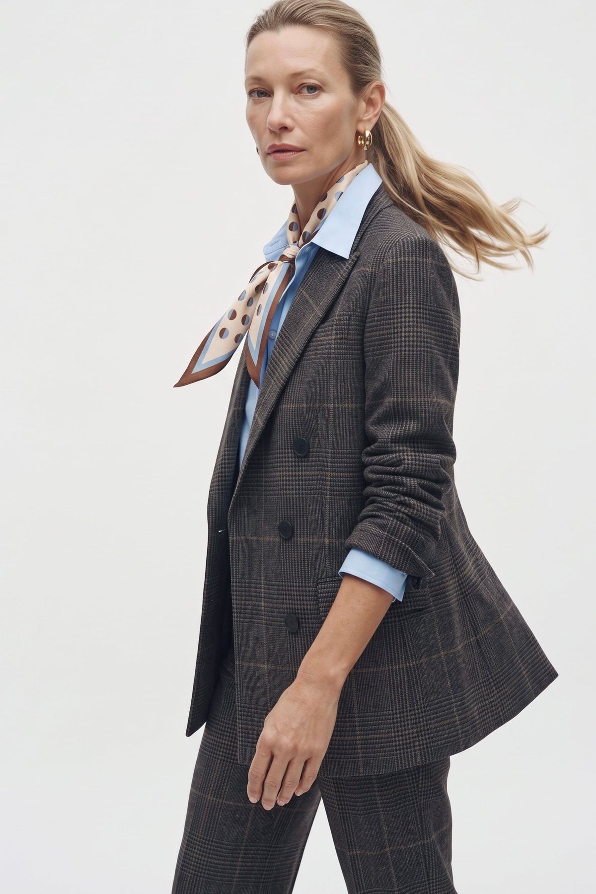 Blazer Doppiopetto Collo A Lancia In Tela Stretch Fantasia