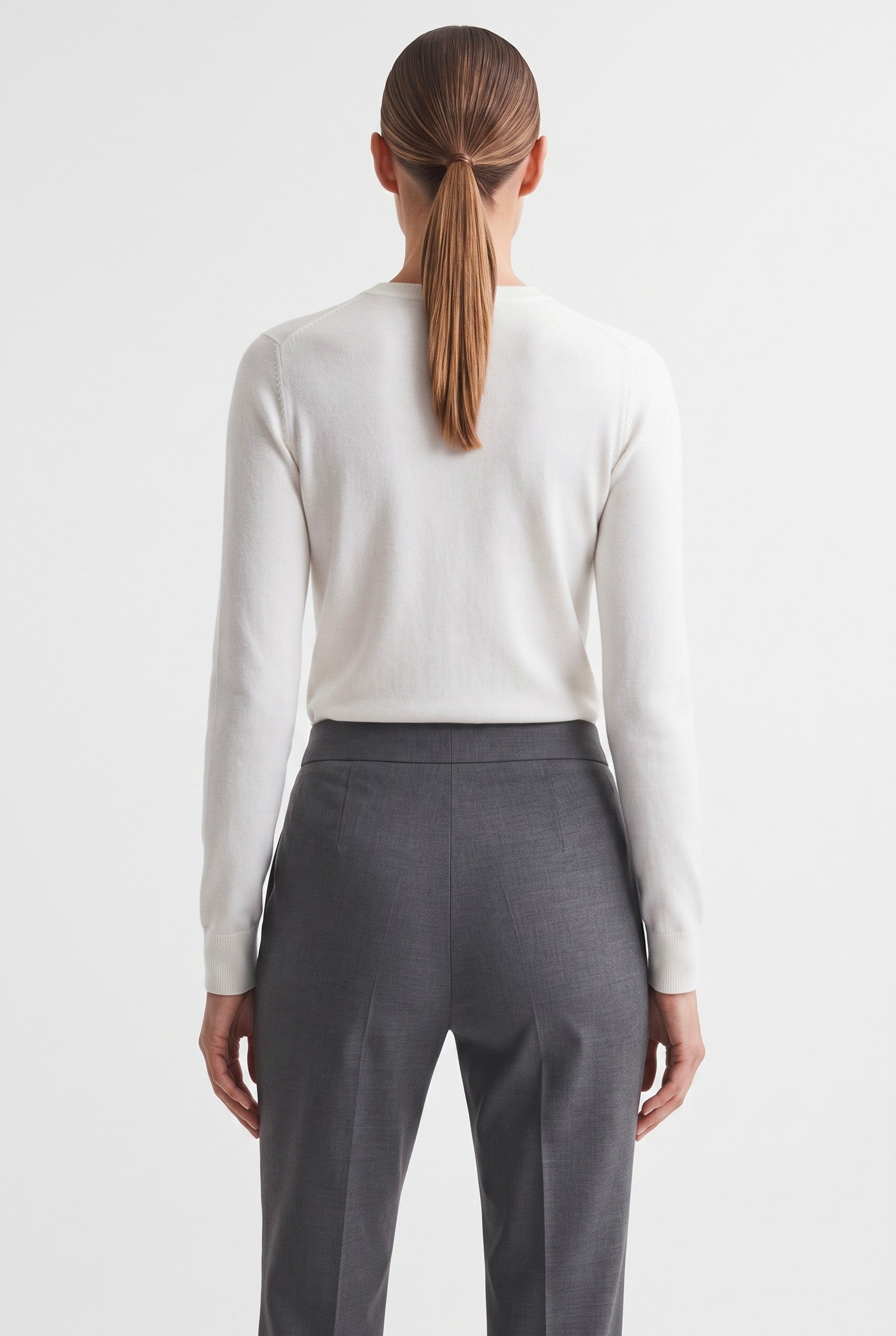 Tailleur in Tela Stretch Giacca Monopetto e Pantalone a Gamba Ampia Grigio