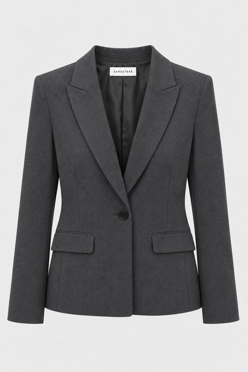 Tailleur in Tela Stretch Giacca Monopetto e Pantalone a Gamba Ampia Grigio
