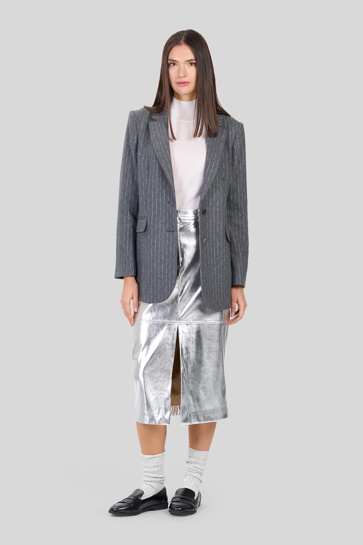 Giacca flanella gessata lurex