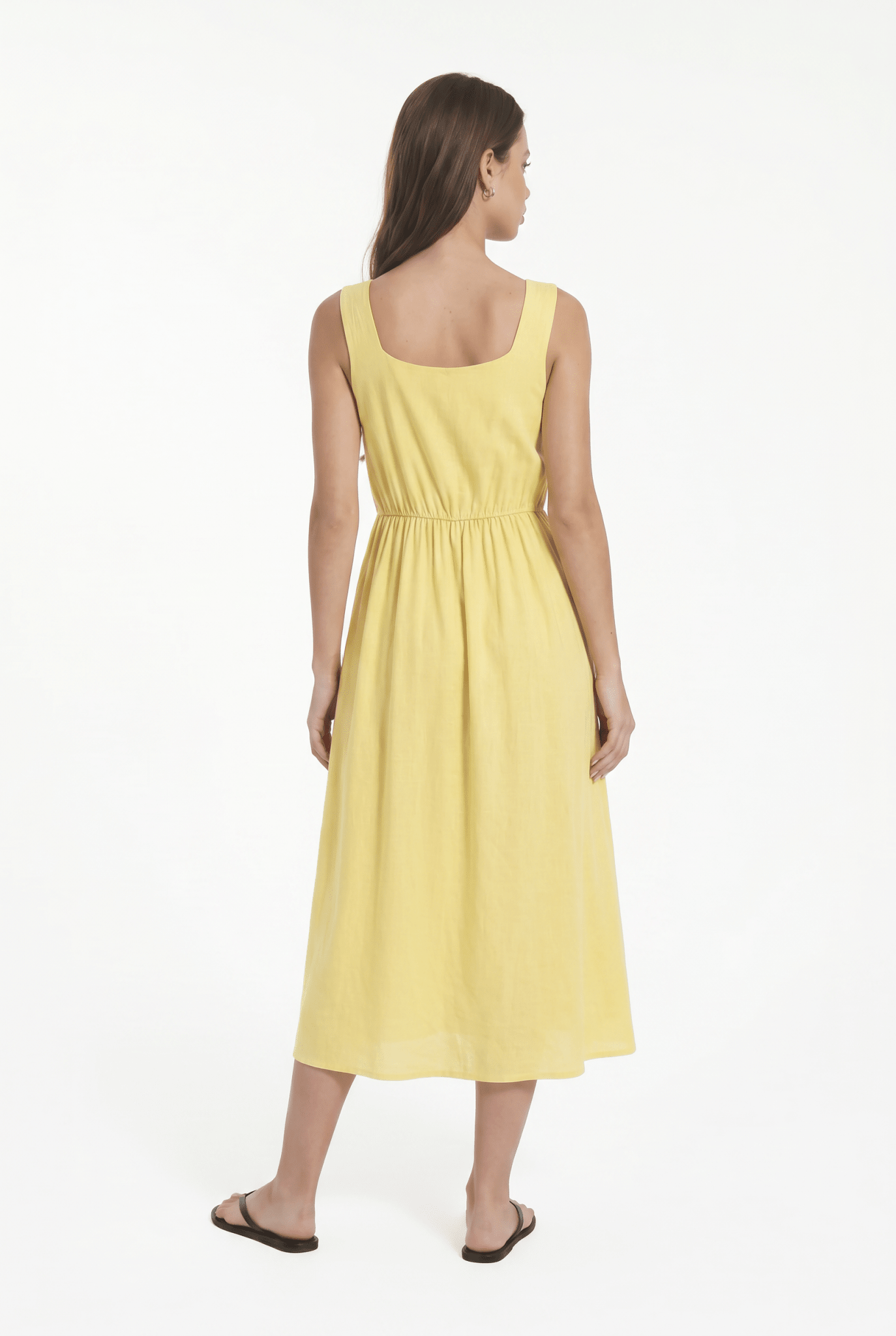 Abito Donna Midi in Misto Lino con Scollo Quadrato - Caractère
