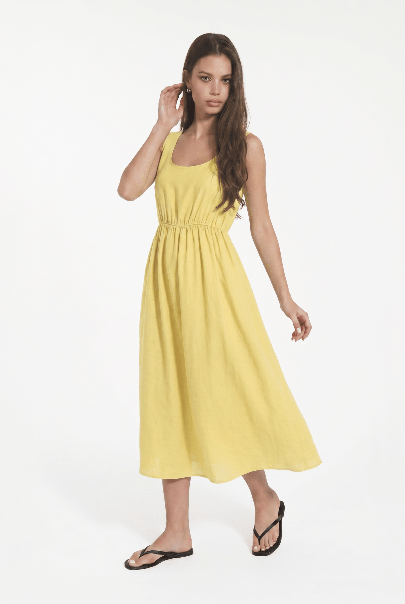 Abito Donna Midi in Misto Lino con Scollo Quadrato - Caractère