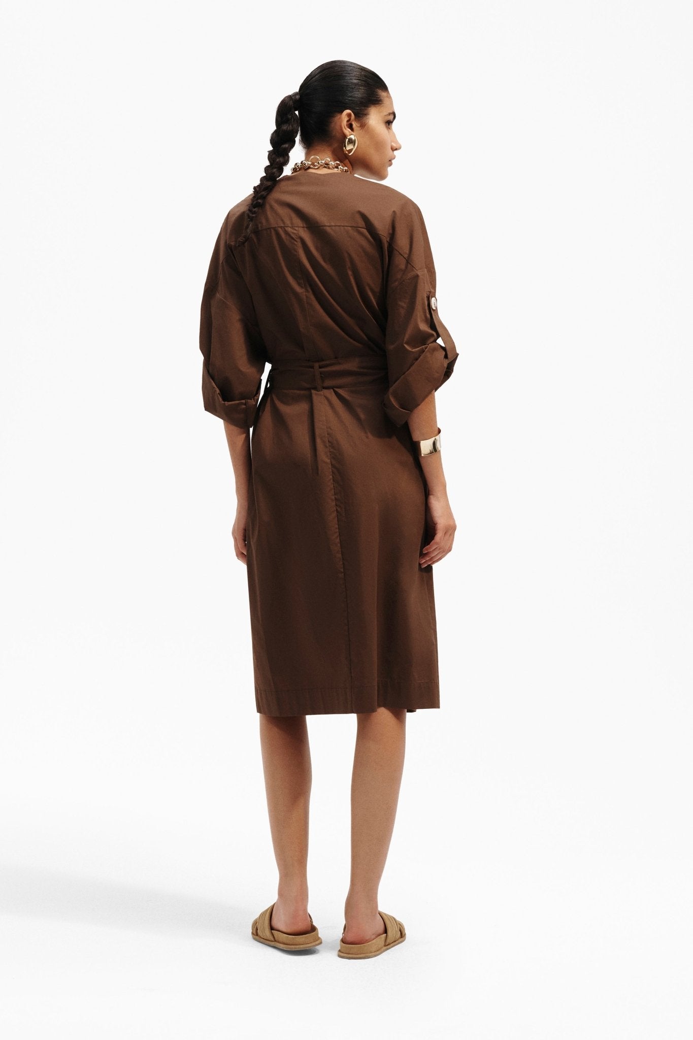 Abito Midi Doppiopetto in Cotone con Cintura - Caractère