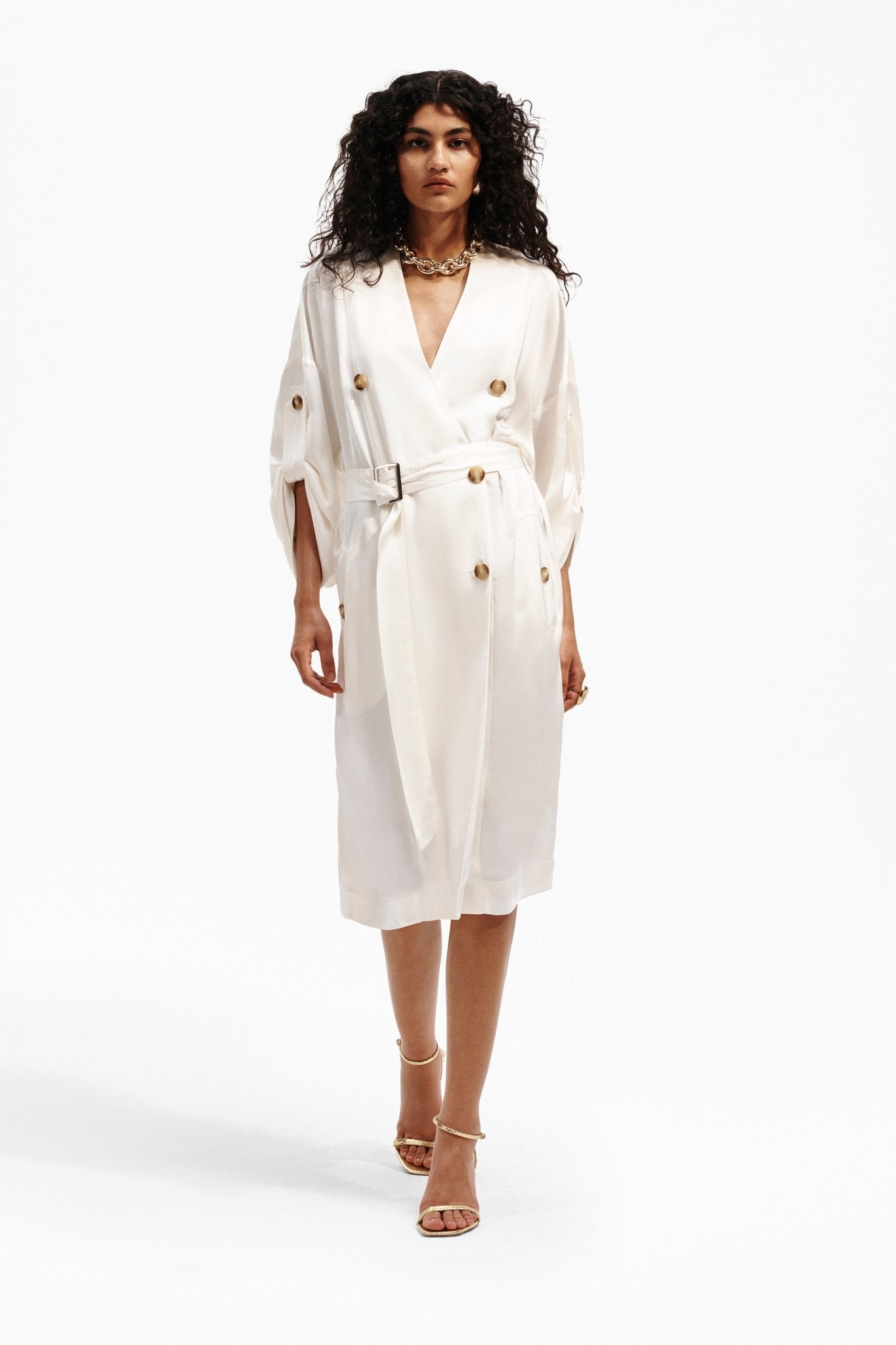 Abito Midi Doppiopetto in Viscosa con Cintura - Caractère