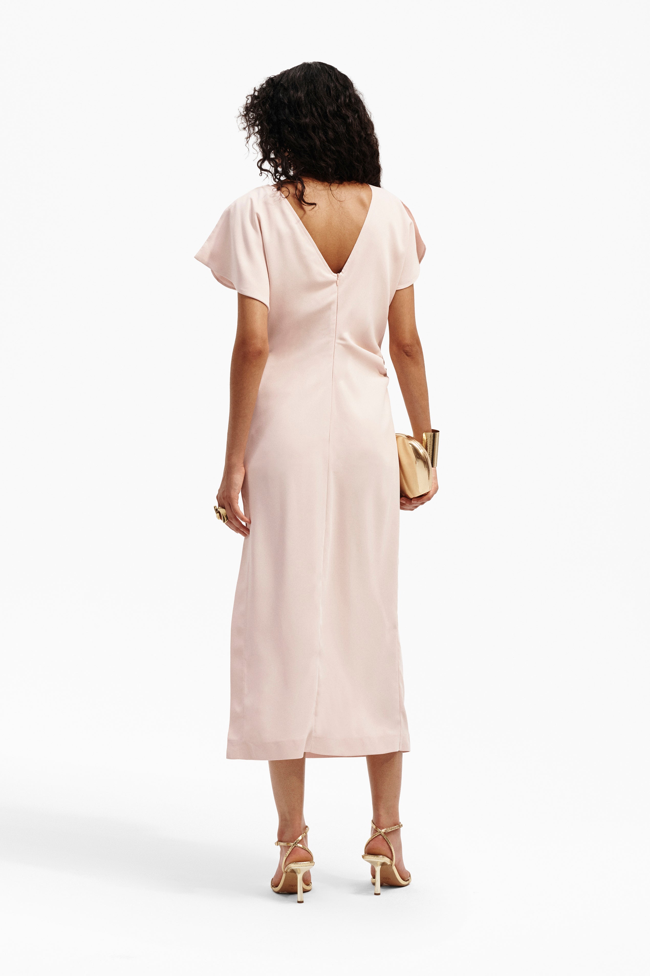 Abito Midi Elegante con Rouches e Spacco